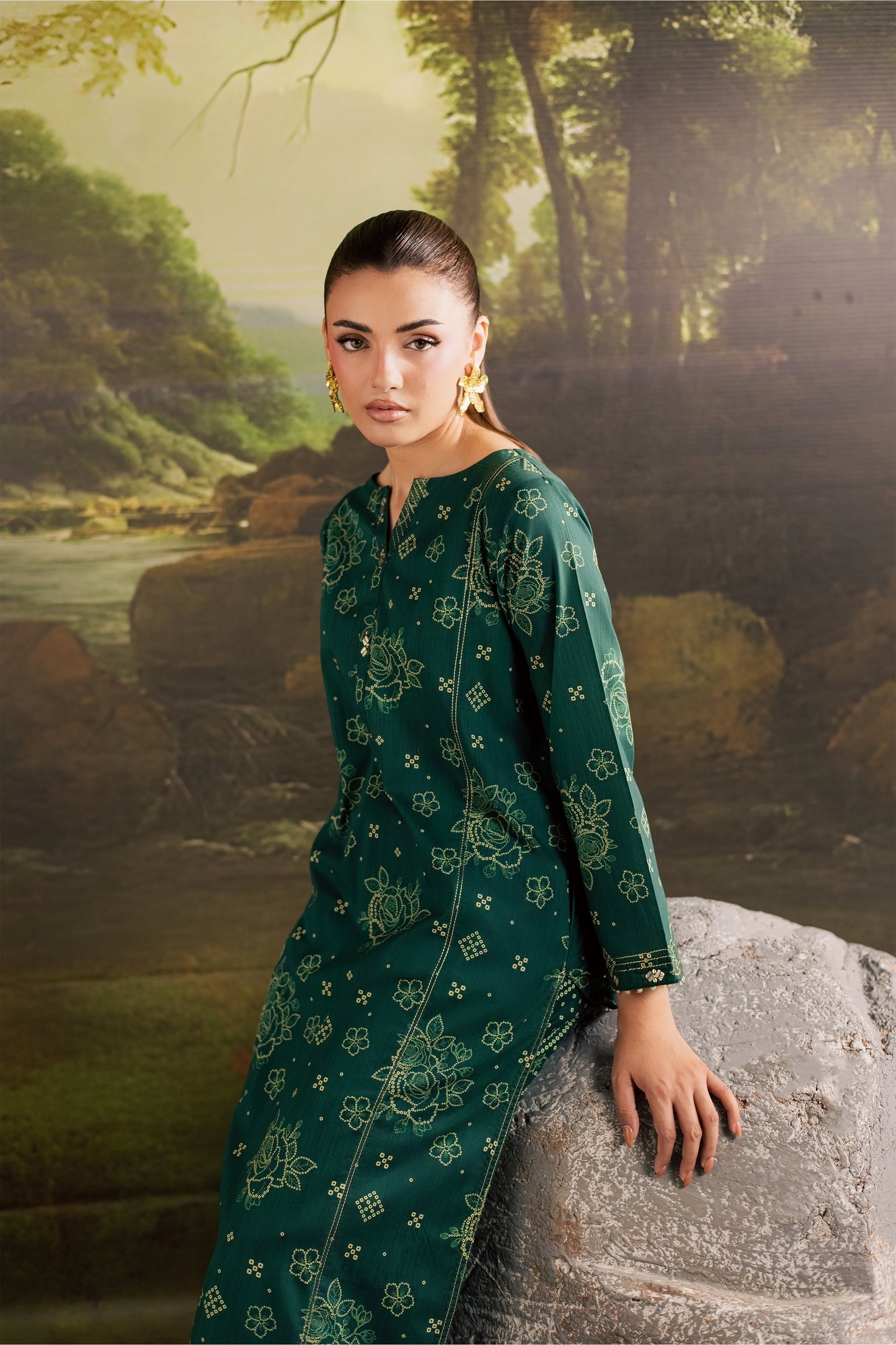 Moonsoon 2Pc - Printed Lawn Dress BATIKSS26 BATIK XS / Bottle Green / Lawn-S / Bottle Green / Lawn-M / Bottle Green / Lawn-L / Bottle Green / Lawn-XL / Bottle Green / Lawn