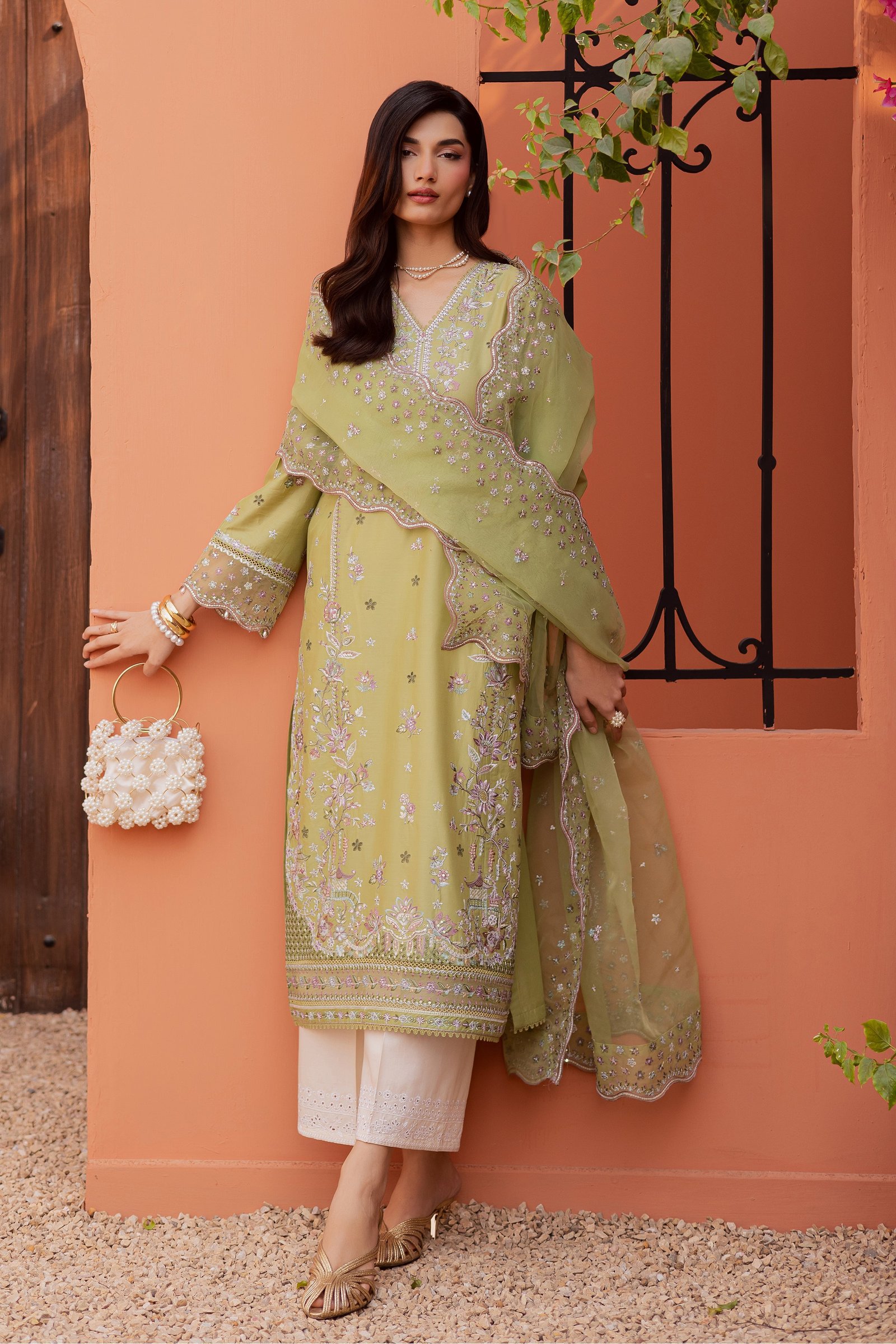 Mor Bagh 3Pc - Festive Embroidered Lawn BATIKEID2026 BATIK XS / Green / Pima Lawn-S / Green / Pima Lawn-M / Green / Pima Lawn-L / Green / Pima Lawn-XL / Green / Pima Lawn