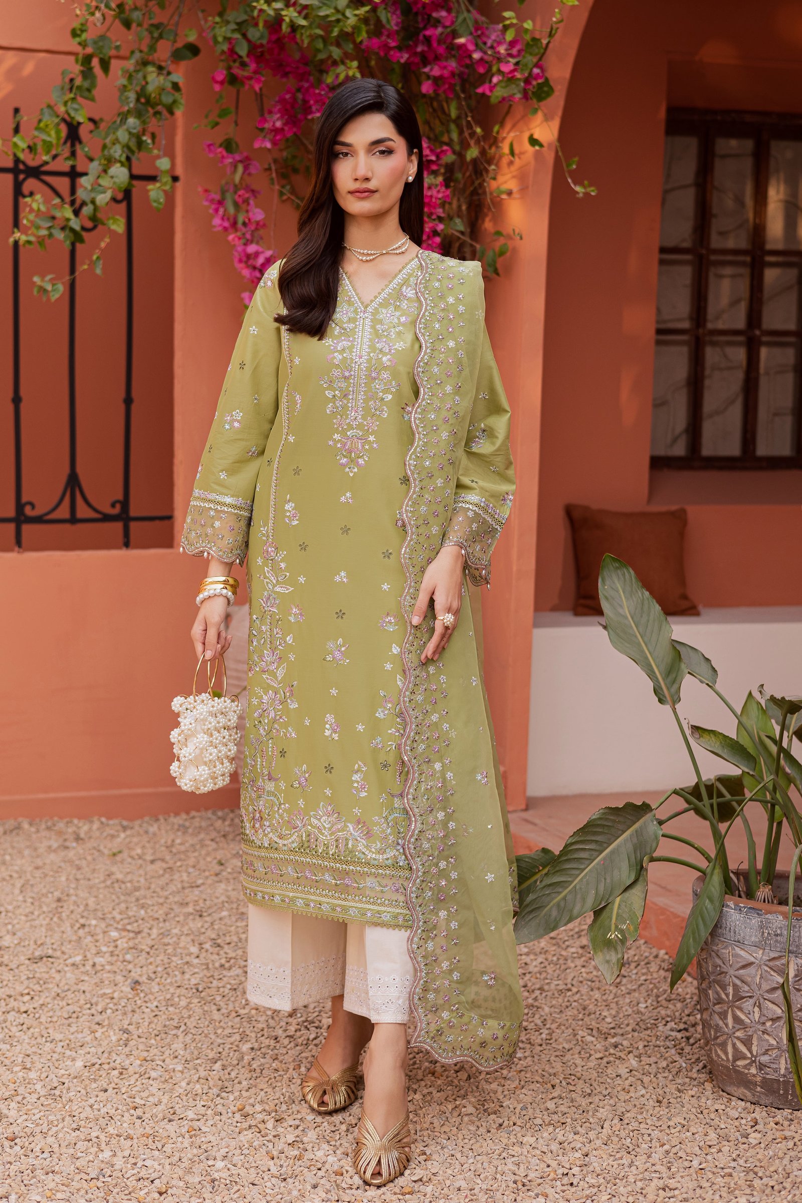 Mor Bagh 3Pc - Festive Embroidered Lawn BATIKEID2026 BATIK XS / Green / Pima Lawn-S / Green / Pima Lawn-M / Green / Pima Lawn-L / Green / Pima Lawn-XL / Green / Pima Lawn