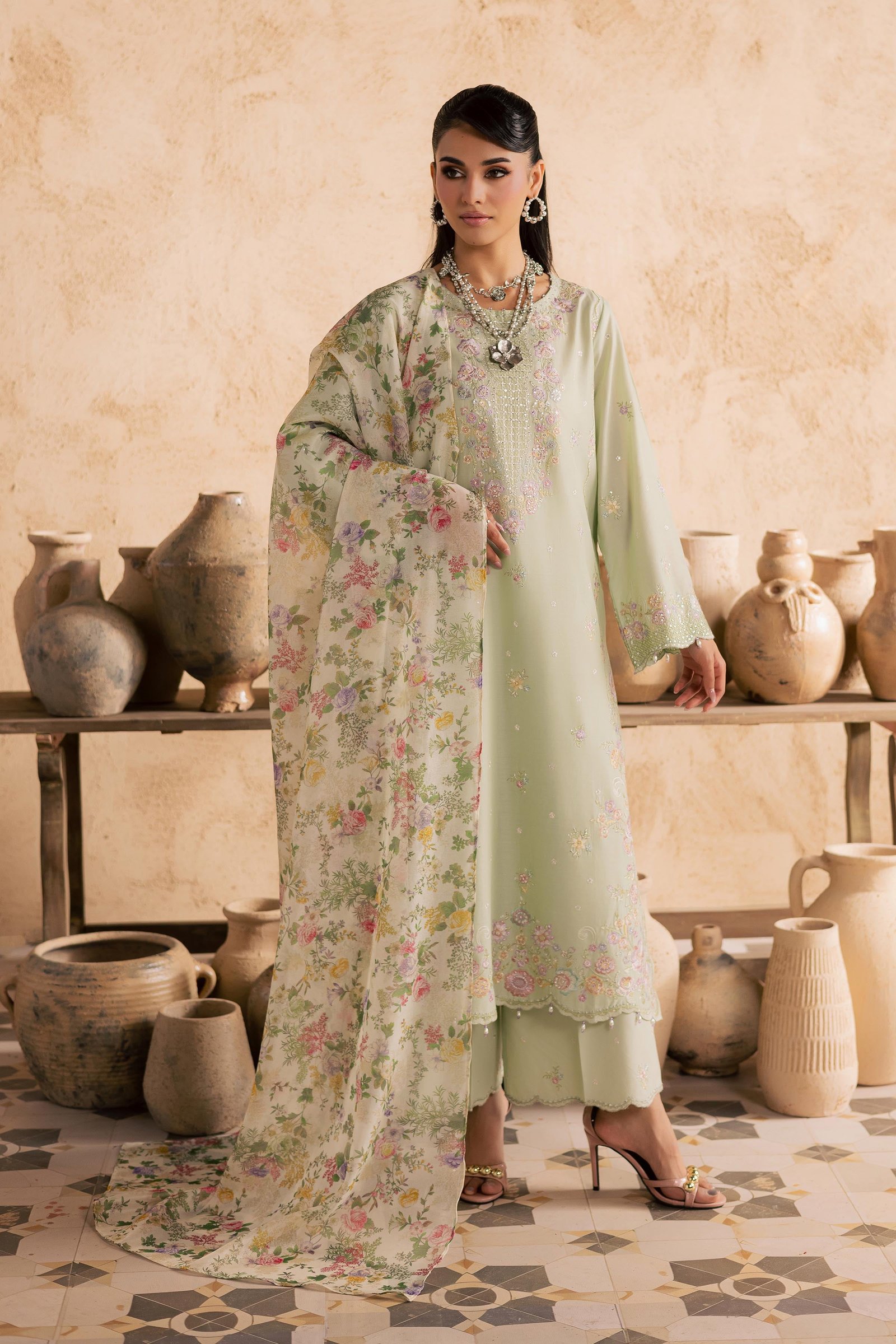 Morika 3Pc - Embroidered Festive Pret BATIKSS26 BATIK XS / Bokchoy / Pima Lawn-S / Bokchoy / Pima Lawn-M / Bokchoy / Pima Lawn-L / Bokchoy / Pima Lawn-XL / Bokchoy / Pima Lawn