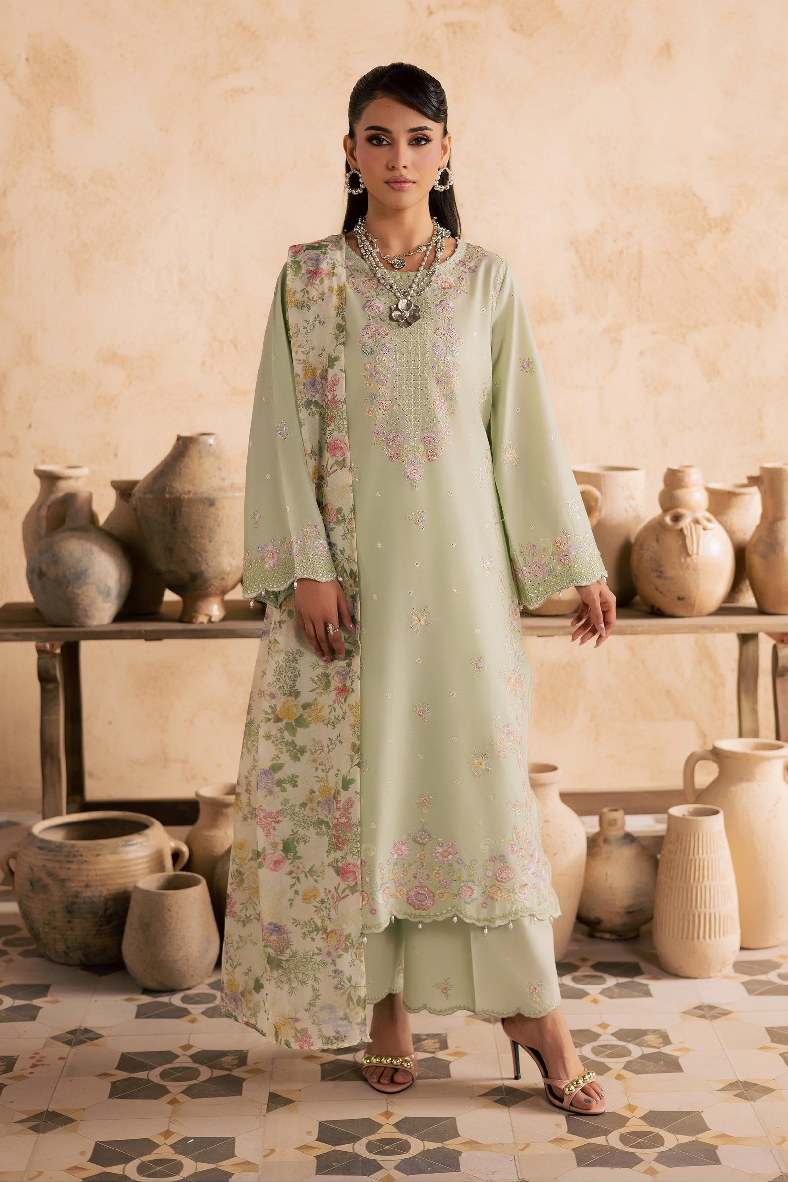 Morika 3Pc - Embroidered Festive Pret BATIKSS26 BATIK XS / Bokchoy / Pima Lawn-S / Bokchoy / Pima Lawn-M / Bokchoy / Pima Lawn-L / Bokchoy / Pima Lawn-XL / Bokchoy / Pima Lawn