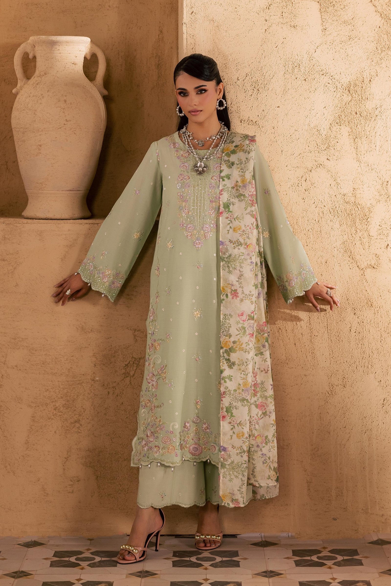  Morika 3Pc - Embroidered Festive Pret BATIKSS26  BATIK   XS / Bokchoy / Pima Lawn-S / Bokchoy / Pima Lawn-M / Bokchoy / Pima Lawn-L / Bokchoy / Pima Lawn-XL / Bokchoy / Pima Lawn