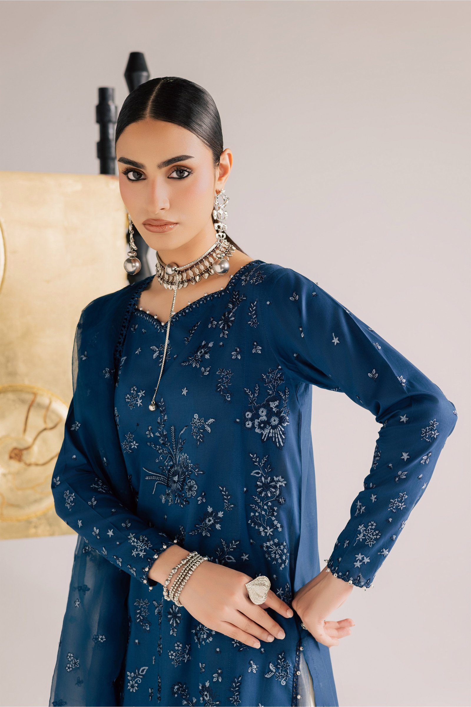 Naba 3Pc - Festive Eid Pret BATIKSS26 BATIK XS / Ocean Blue / Pima Lawn-S / Ocean Blue / Pima Lawn-M / Ocean Blue / Pima Lawn-L / Ocean Blue / Pima Lawn-XL / Ocean Blue / Pima Lawn