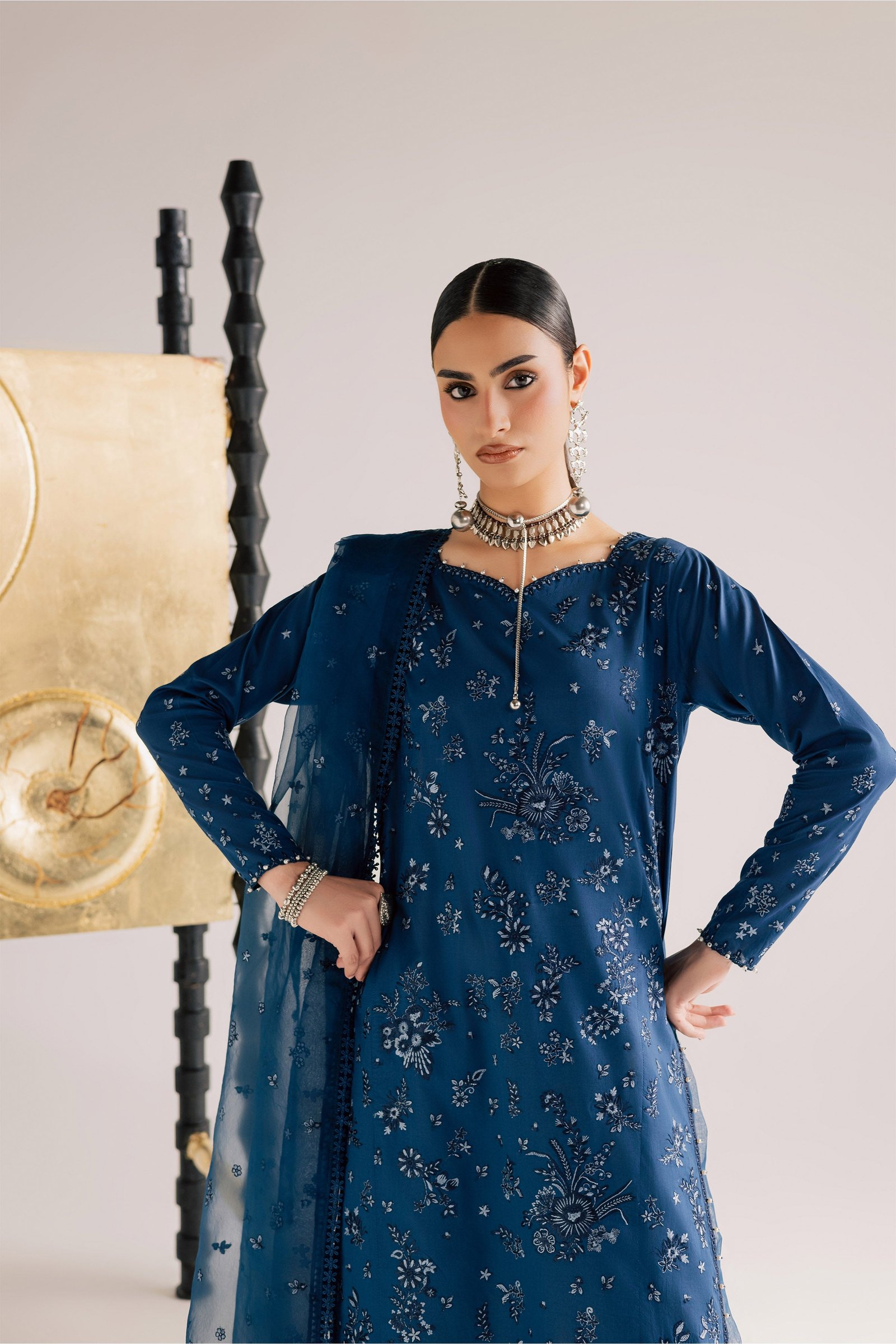 Naba 3Pc - Festive Eid Pret BATIKSS26 BATIK XS / Ocean Blue / Pima Lawn-S / Ocean Blue / Pima Lawn-M / Ocean Blue / Pima Lawn-L / Ocean Blue / Pima Lawn-XL / Ocean Blue / Pima Lawn