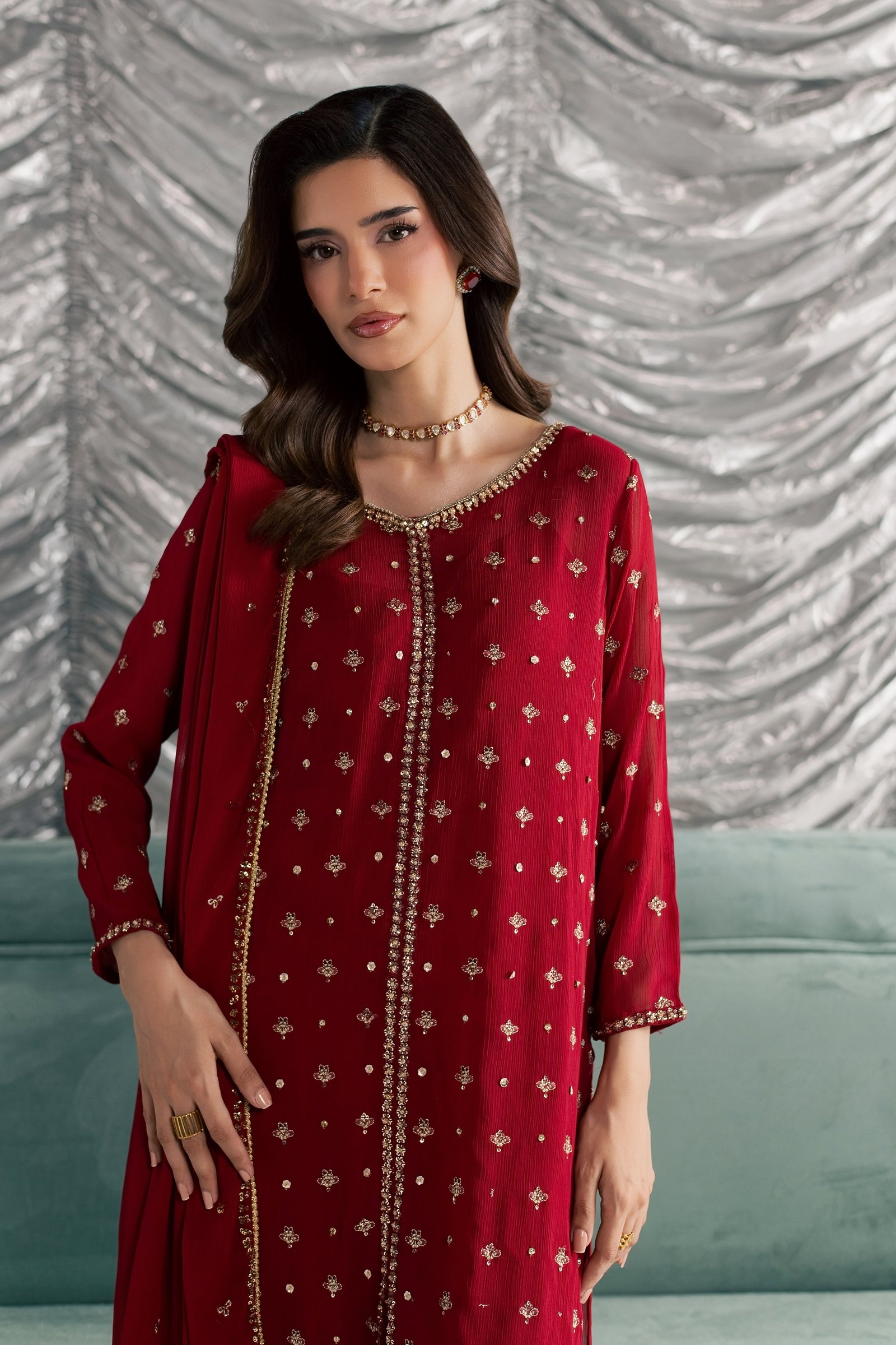 Nehan 3Pc - Festive Luxe Pret STUDIOLUXEAUG26 BATIK S / Red / Crinkle