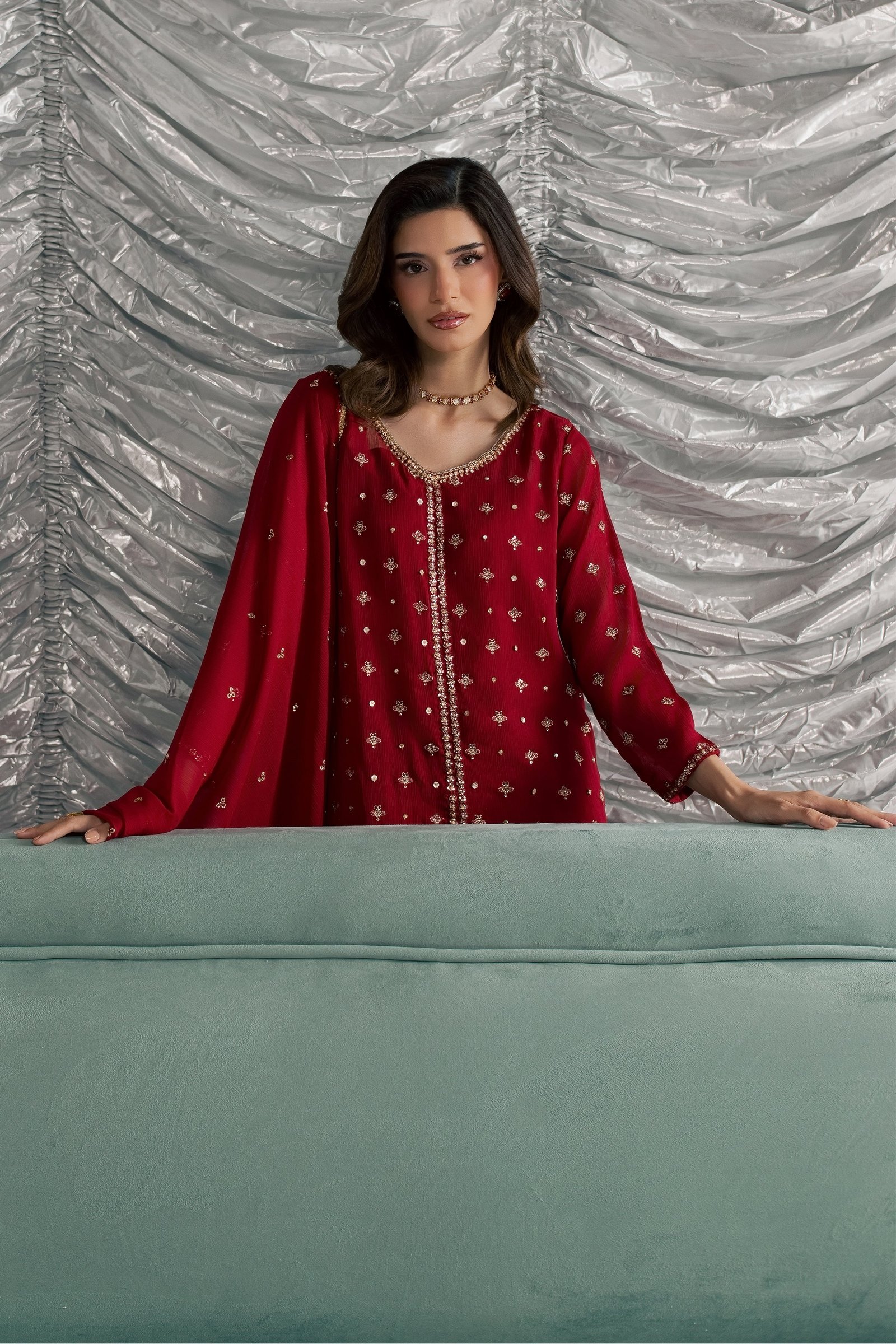 Nehan 3Pc - Festive Luxe Pret STUDIOLUXEAUG26 BATIK S / Red / Crinkle