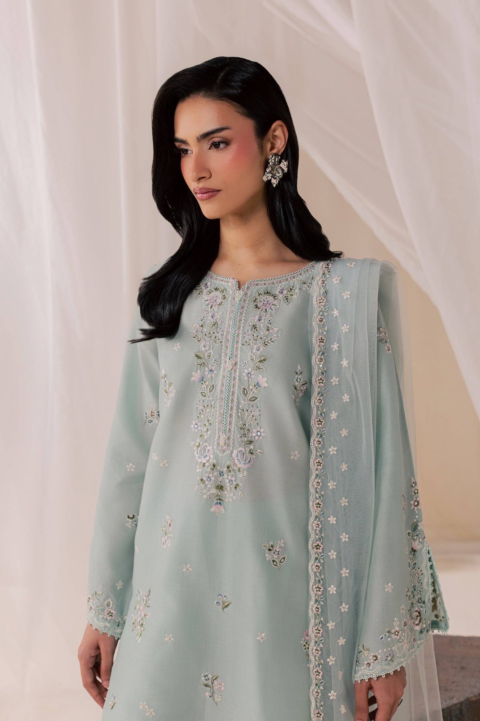 Nirvanah Blue 3Pc - Luxury Embroidered Lawn BATIKSS26 BATIK XS / Ice Blue / Pima Lawn