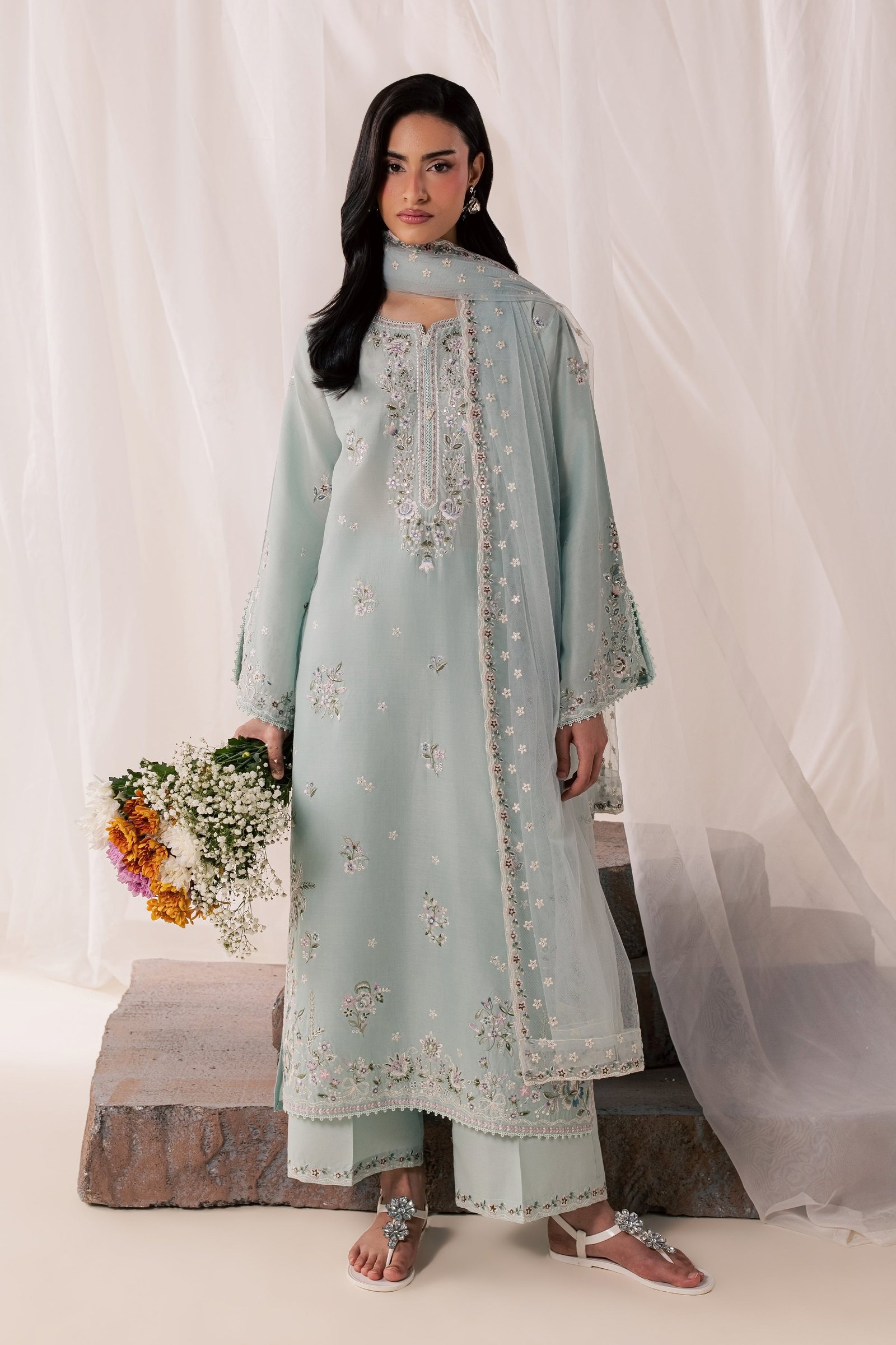 Nirvanah Blue 3Pc - Luxury Embroidered Lawn BATIKSS26 BATIK XS / Ice Blue / Pima Lawn