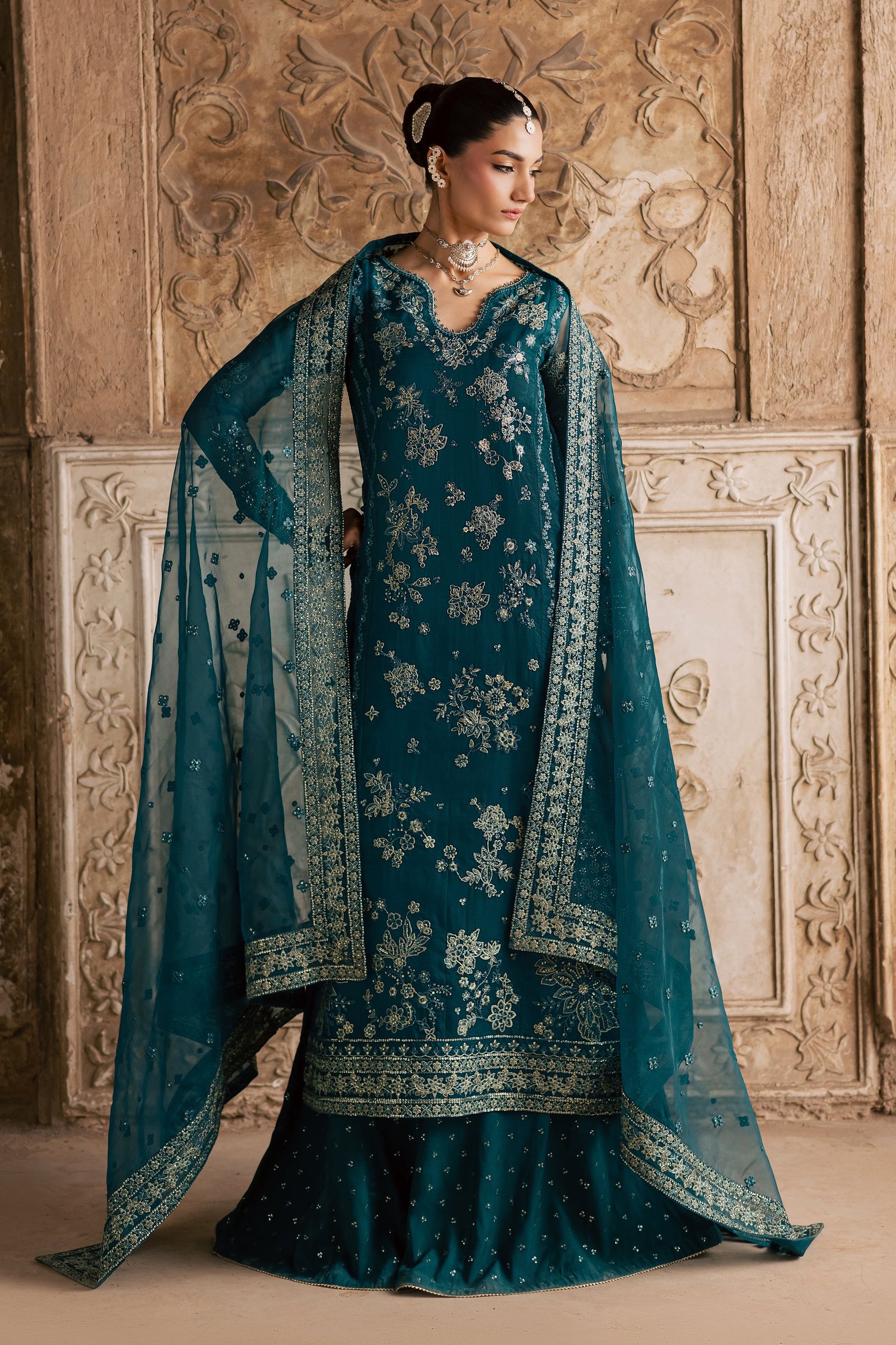  Noorie 3Pc- Festive Luxe Pret BATIKLuxePRET  BATIK   XS / Teal / Organza-S / Teal / Organza-M / Teal / Organza-L / Teal / Organza-XL / Teal / Organza