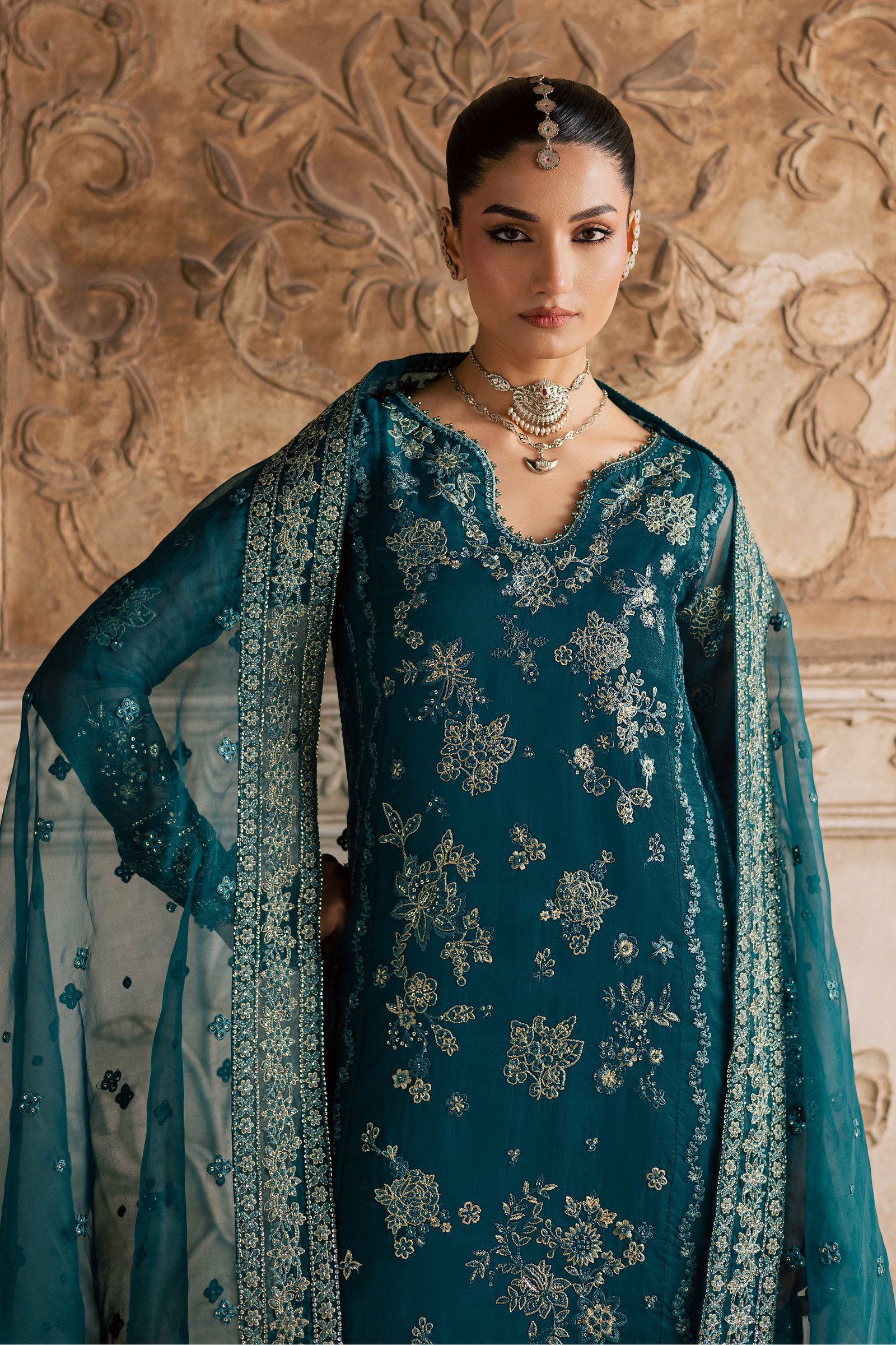 Noorie 3Pc- Festive Luxe Pret BATIKLuxePRET BATIK XS / Teal / Organza-S / Teal / Organza-M / Teal / Organza-L / Teal / Organza-XL / Teal / Organza