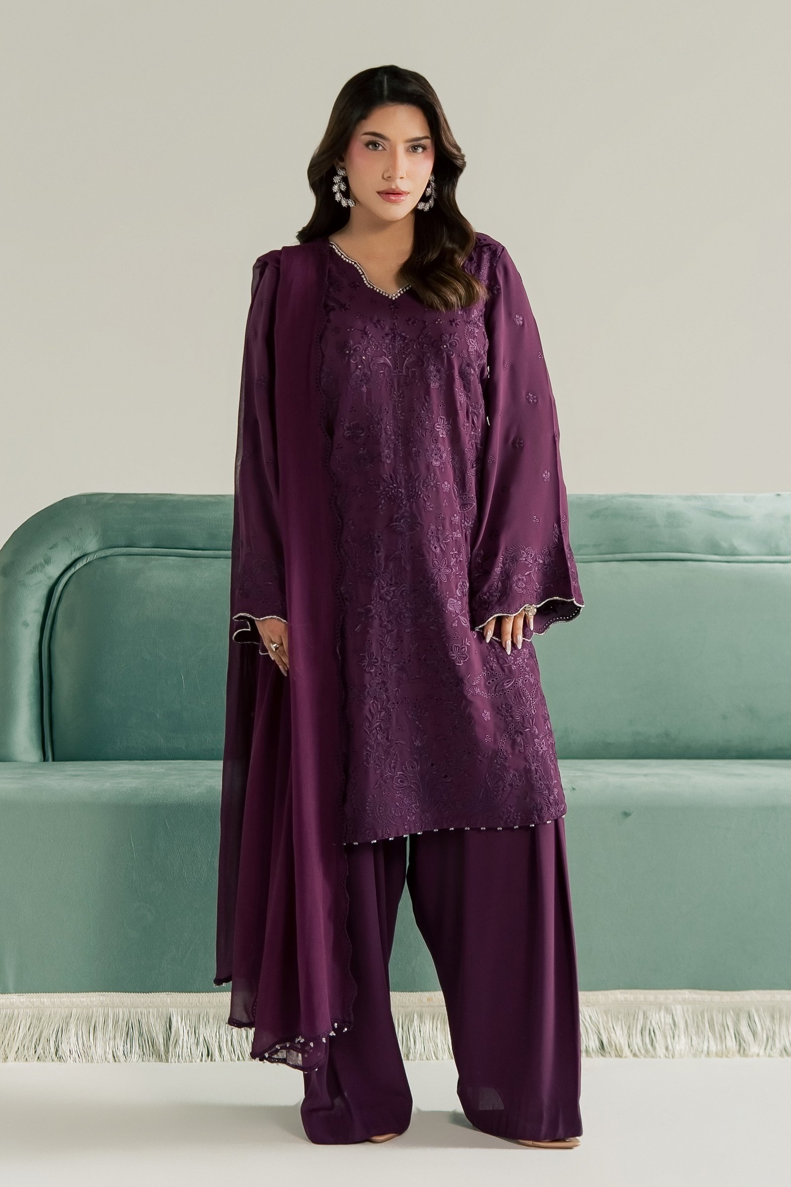 Noushay 3Pc - Festive Luxe Pret STUDIOLUXEAUG26 BATIK S / Magenta / Georgette