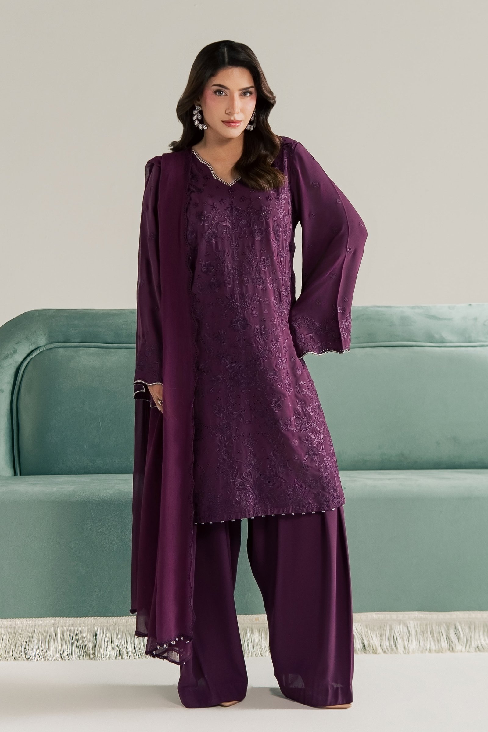 Noushay 3Pc - Festive Luxe Pret STUDIOLUXEAUG26  BATIK   S / Magenta / Georgette