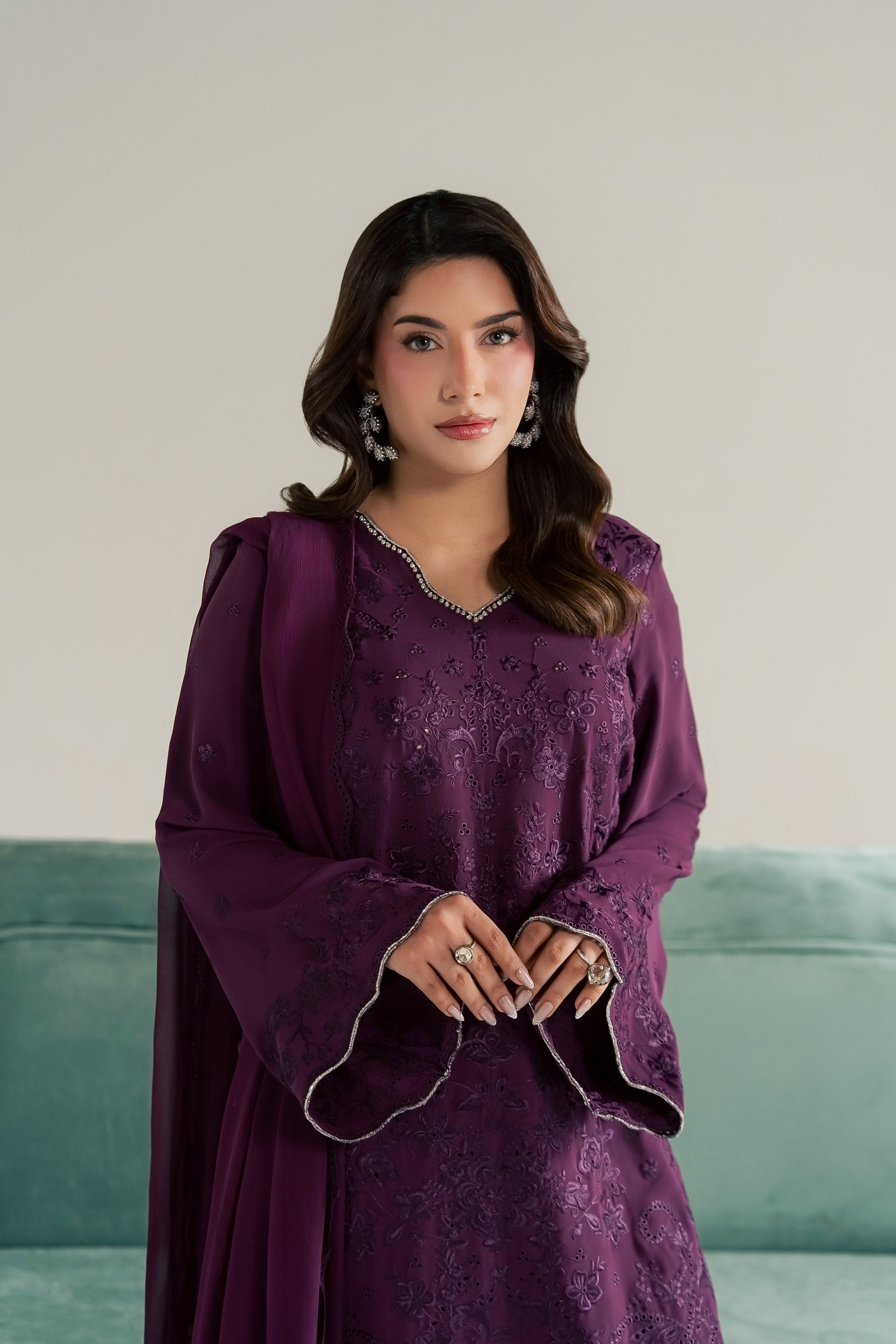 Noushay 3Pc - Festive Luxe Pret STUDIOLUXEAUG26 BATIK S / Magenta / Georgette