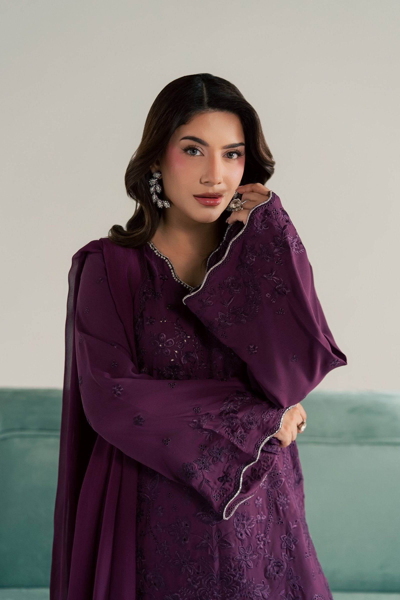 Noushay 3Pc - Festive Luxe Pret STUDIOLUXEAUG26  BATIK   S / Magenta / Georgette