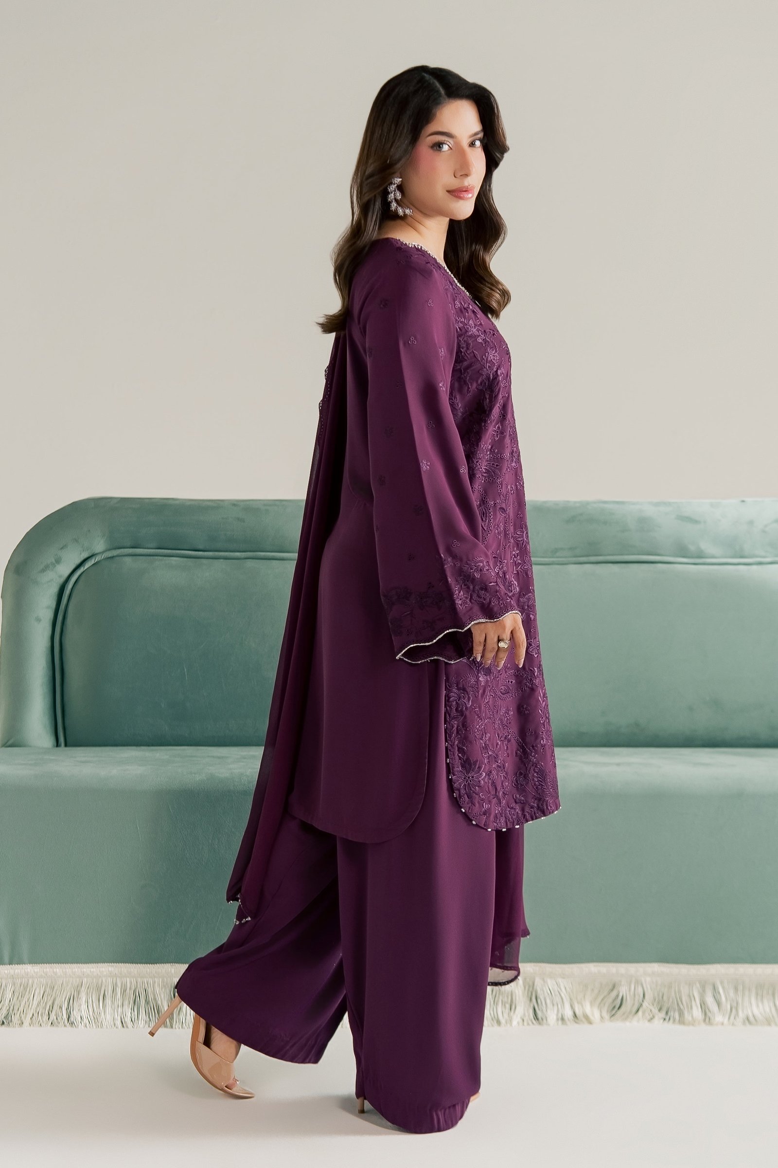 Noushay 3Pc - Festive Luxe Pret STUDIOLUXEAUG26  BATIK   S / Magenta / Georgette