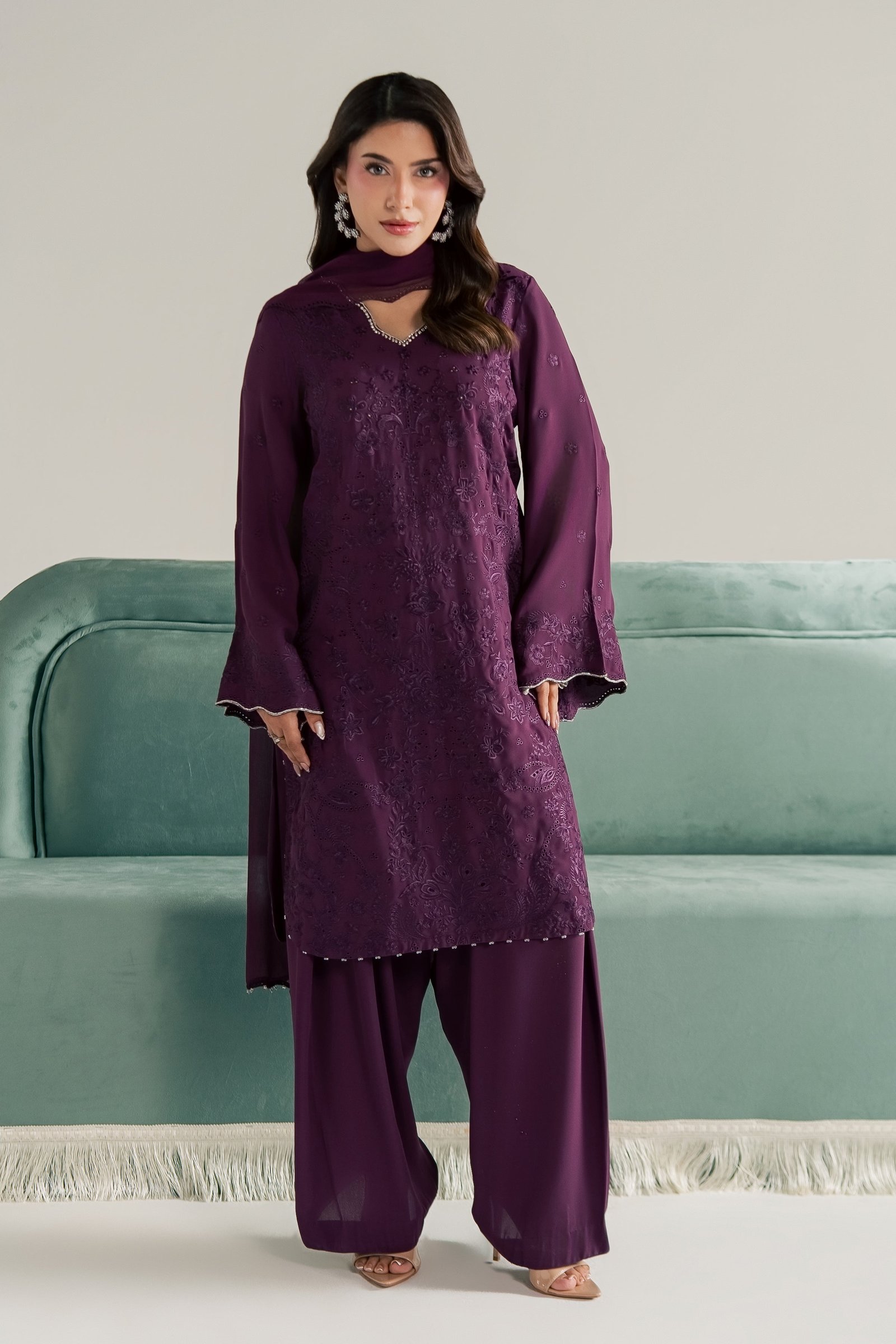 Noushay 3Pc - Festive Luxe Pret STUDIOLUXEAUG26  BATIK   S / Magenta / Georgette