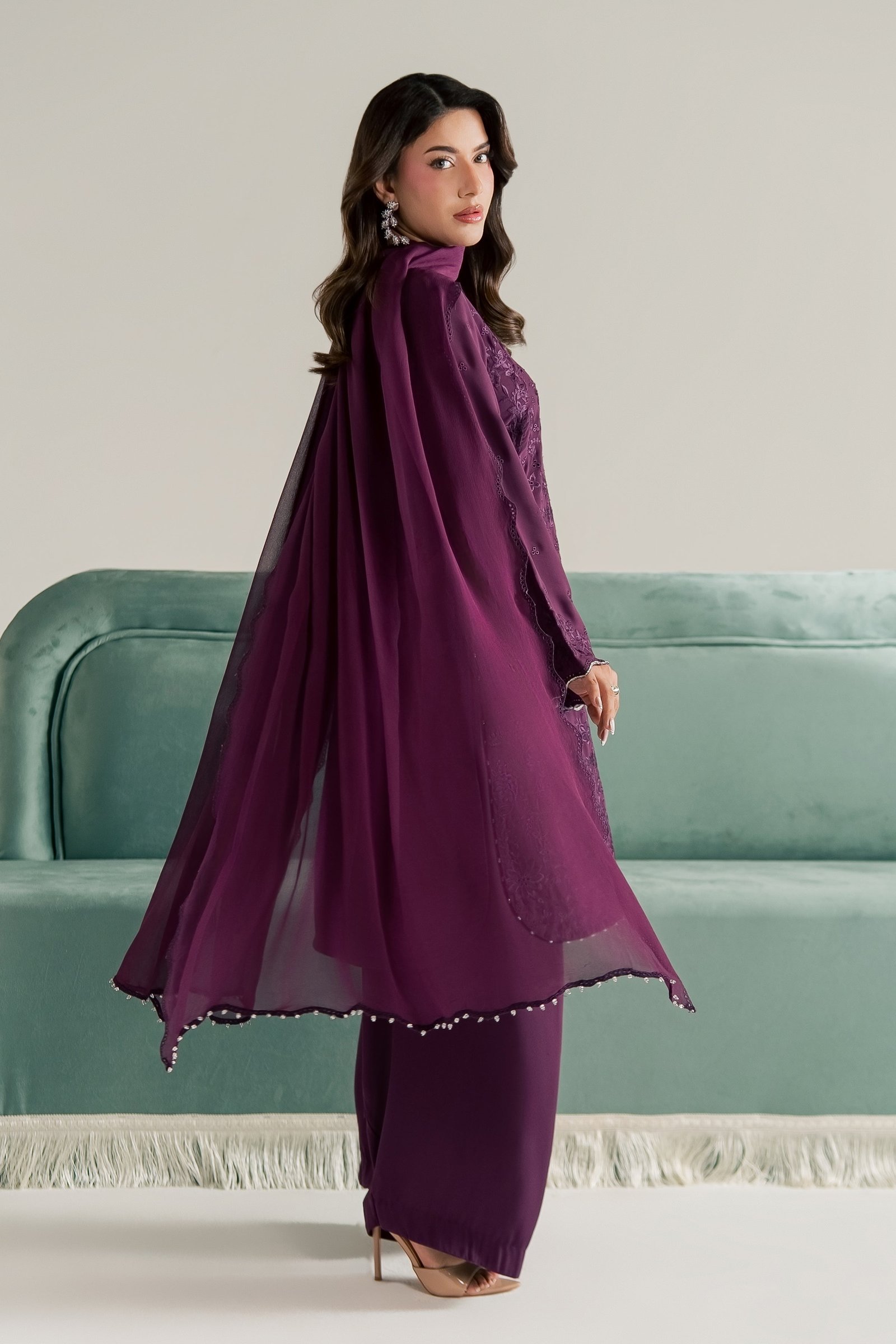 Noushay 3Pc - Festive Luxe Pret STUDIOLUXEAUG26  BATIK   S / Magenta / Georgette