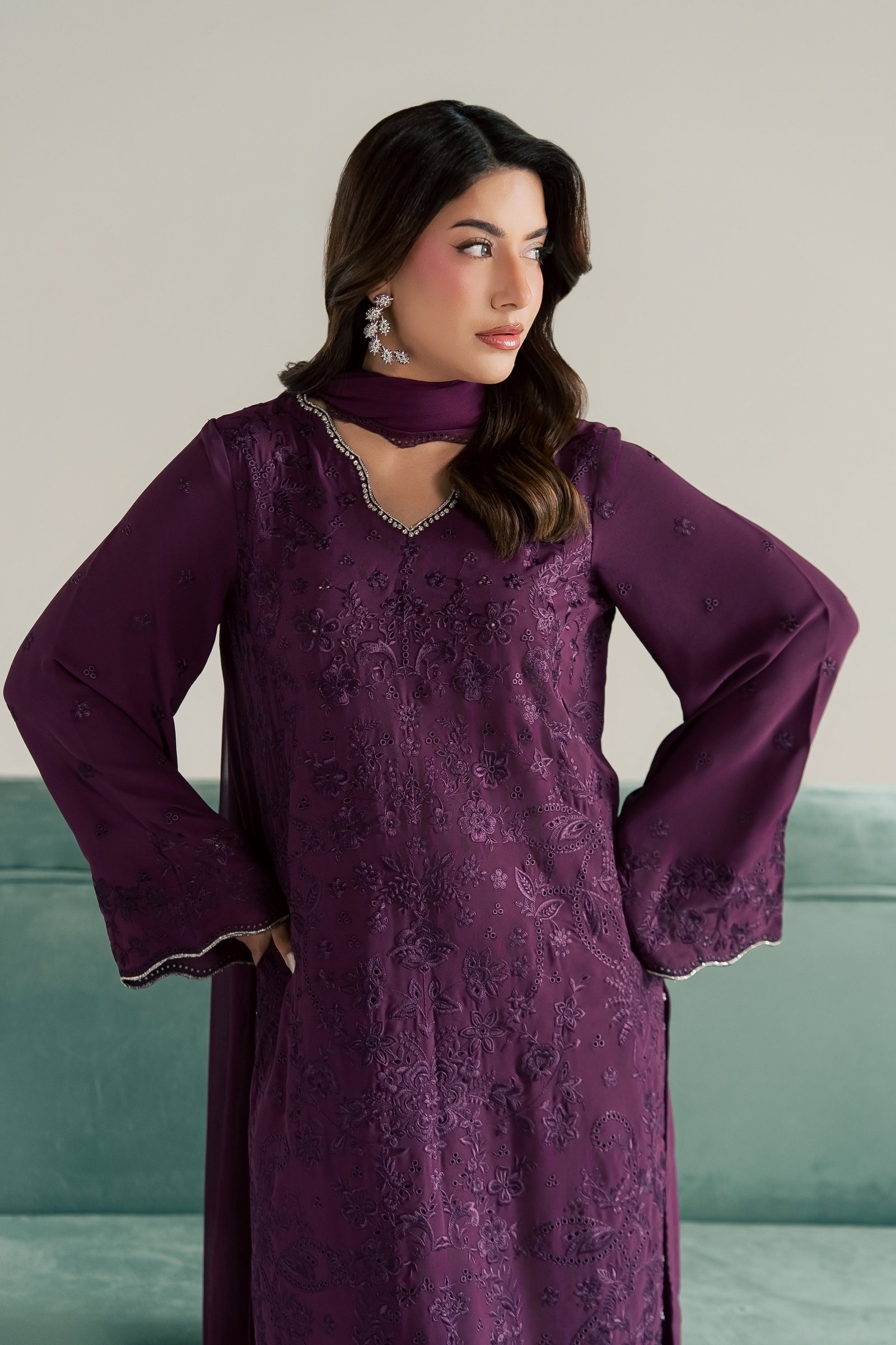 Noushay 3Pc - Festive Luxe Pret STUDIOLUXEAUG26  BATIK   S / Magenta / Georgette
