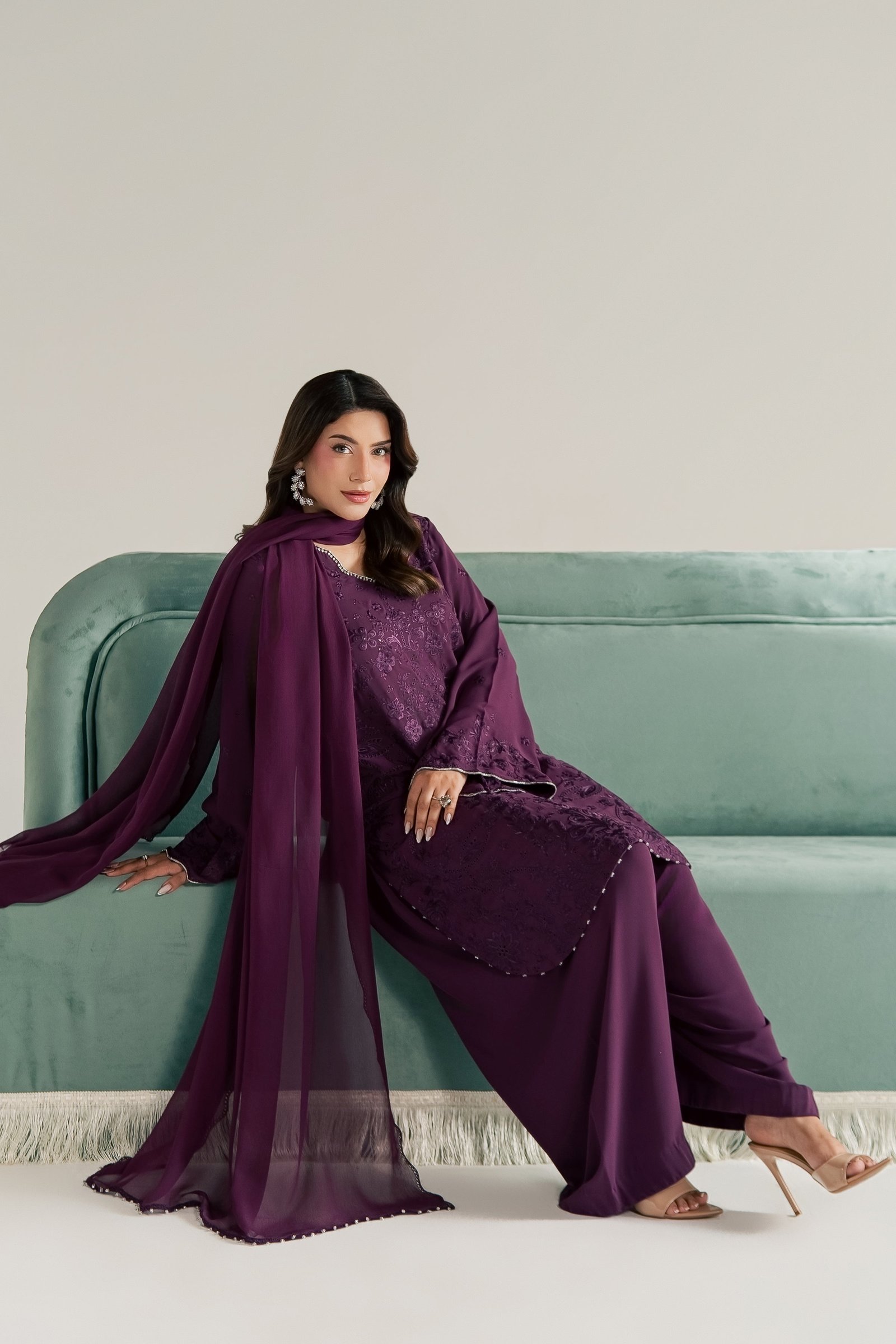 Noushay 3Pc - Festive Luxe Pret STUDIOLUXEAUG26  BATIK   S / Magenta / Georgette