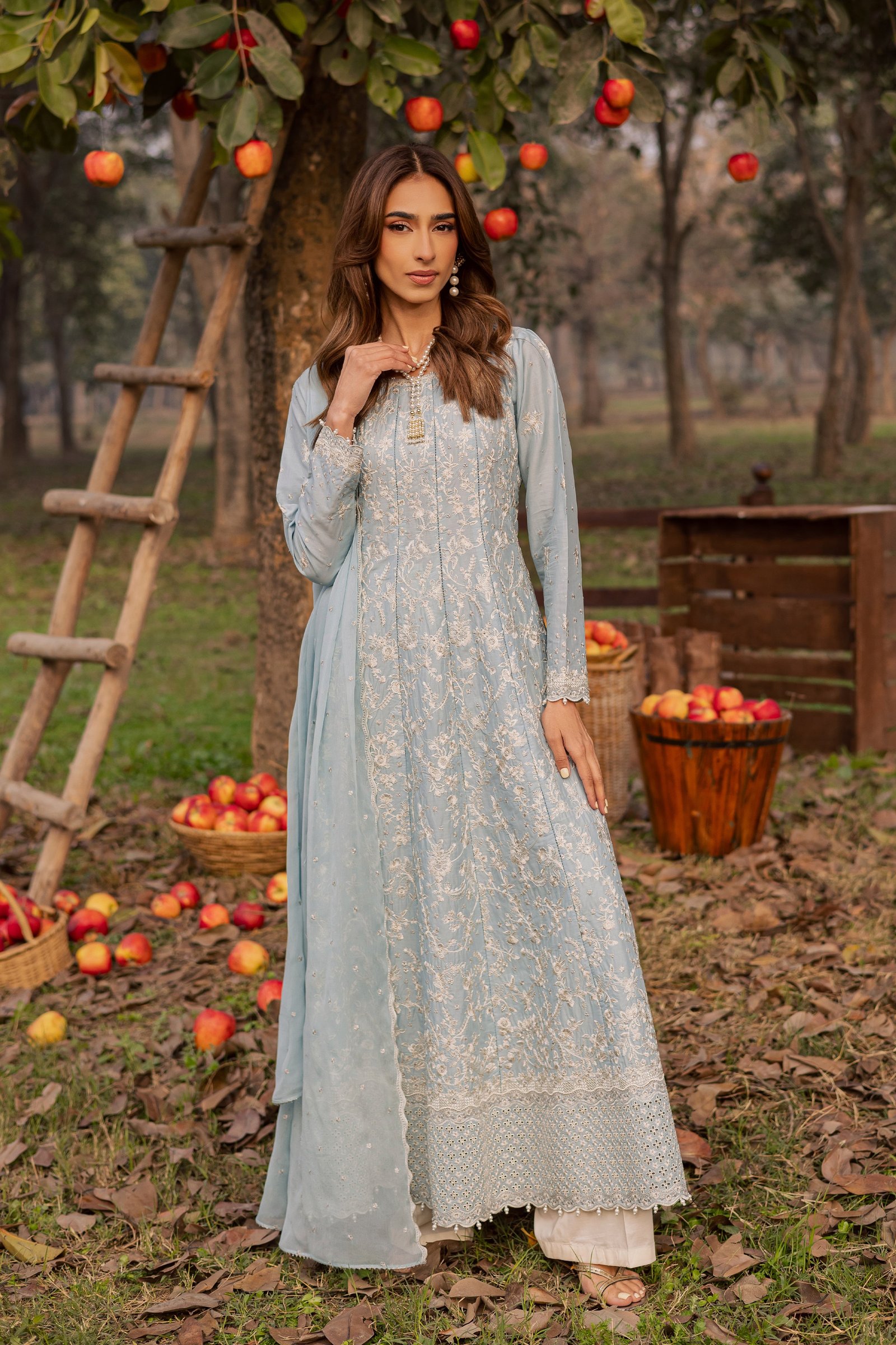 Nur Ray 3Pc - Festive Embroidered Lawn BATIKEID2026 BATIK XS / Sky Blue / Pima Lawn-S / Sky Blue / Pima Lawn-M / Sky Blue / Pima Lawn-L / Sky Blue / Pima Lawn-XL / Sky Blue / Pima Lawn