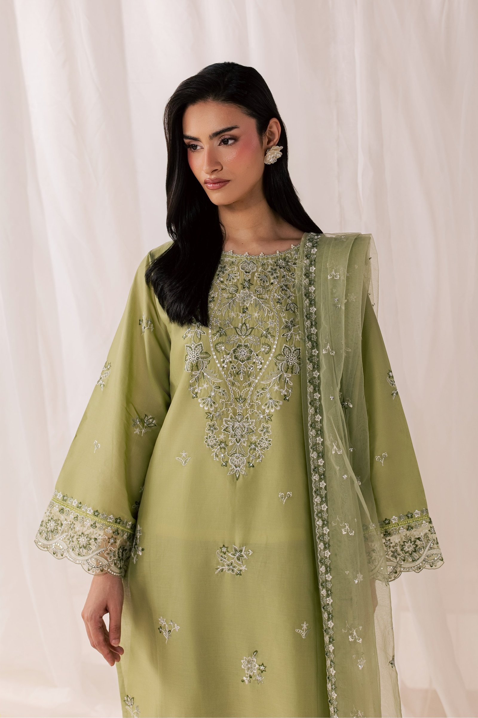 Olive Vasl 3Pc - Luxury Embroidered Lawn BATIKSS26 BATIK XS / Moderate Olive / Pima Lawn