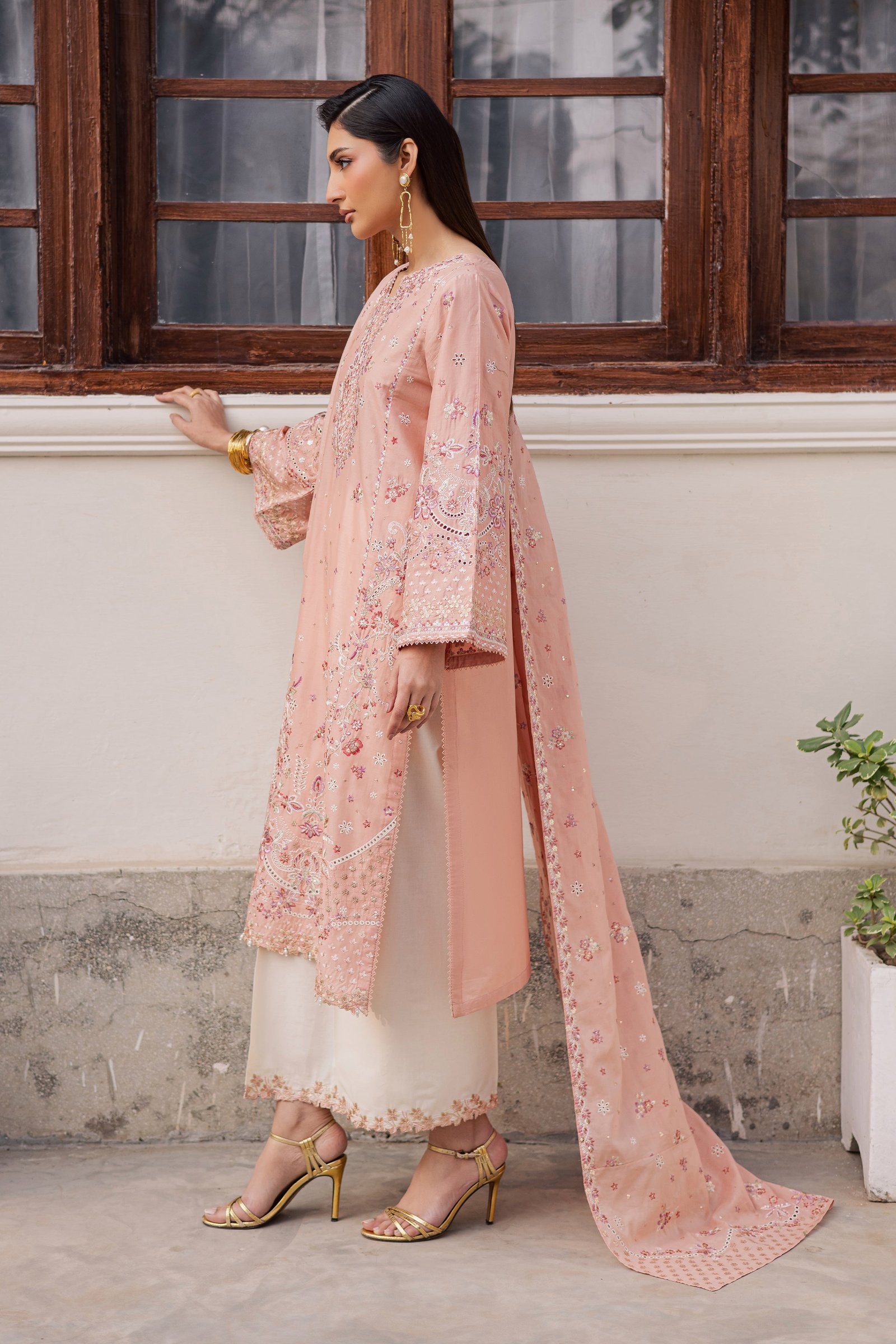 Peach Line 3Pc - Festive Embroidered Lawn BATIKEID2026 BATIK XS / Peach / Pima Lawn-S / Peach / Pima Lawn-M / Peach / Pima Lawn-L / Peach / Pima Lawn-XL / Peach / Pima Lawn