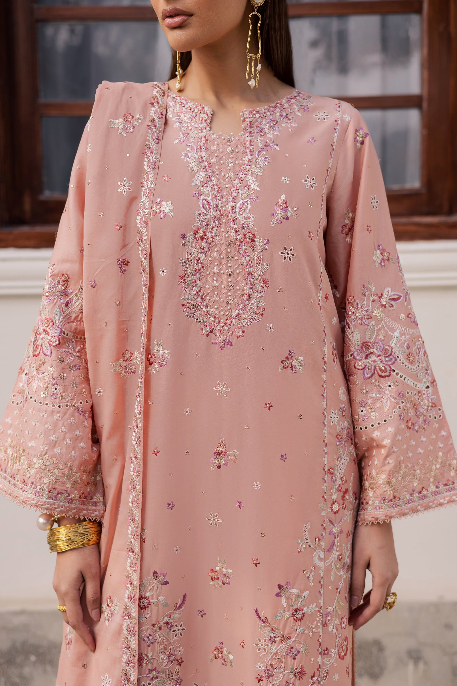 Peach Line 3Pc - Festive Embroidered Lawn BATIKEID2026 BATIK XS / Peach / Pima Lawn-S / Peach / Pima Lawn-M / Peach / Pima Lawn-L / Peach / Pima Lawn-XL / Peach / Pima Lawn