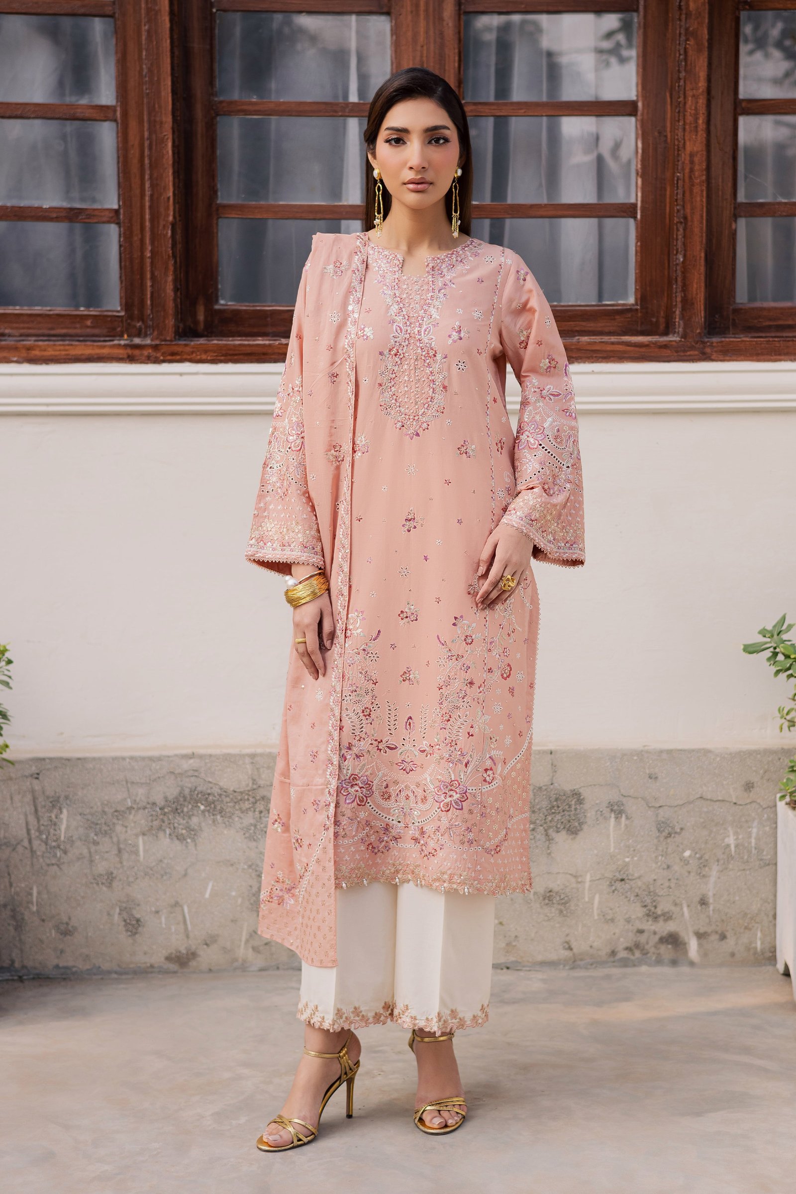 Peach Line 3Pc - Festive Embroidered Lawn BATIKEID2026 BATIK XS / Peach / Pima Lawn-S / Peach / Pima Lawn-M / Peach / Pima Lawn-L / Peach / Pima Lawn-XL / Peach / Pima Lawn