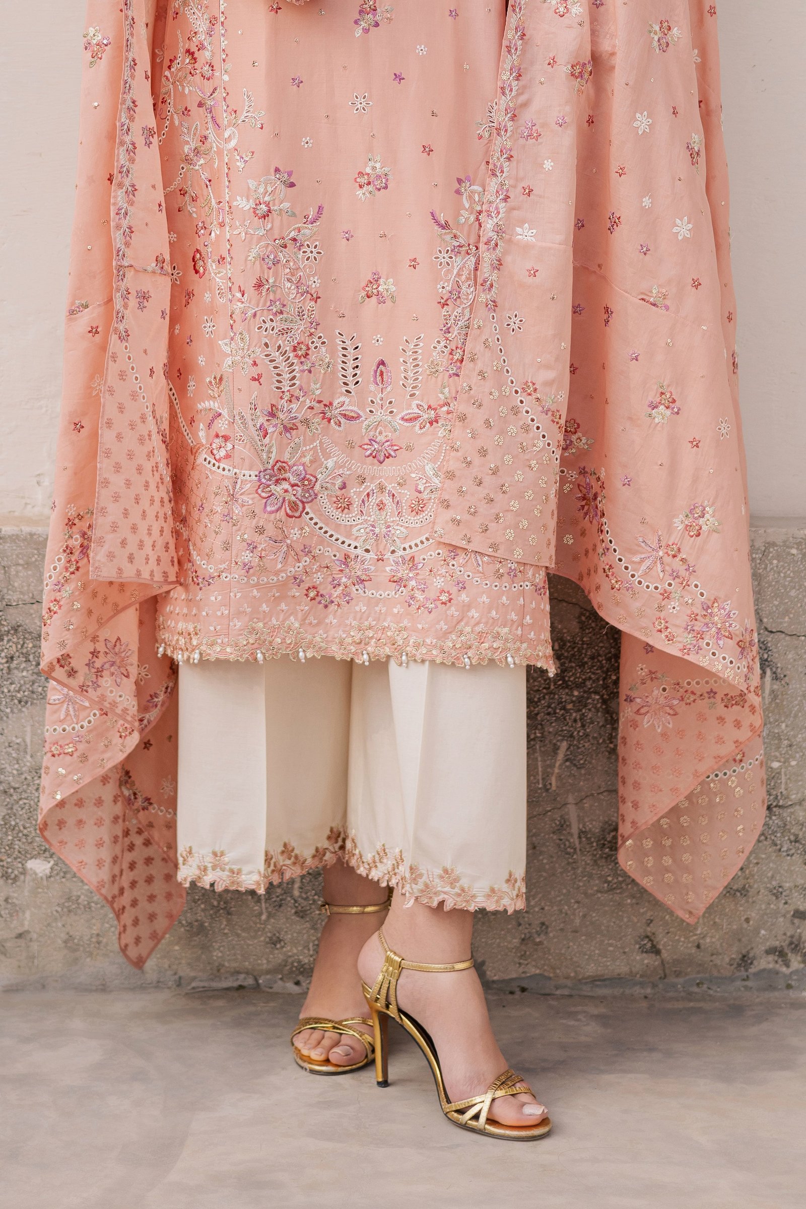 Peach Line 3Pc - Festive Embroidered Lawn BATIKEID2026 BATIK XS / Peach / Pima Lawn-S / Peach / Pima Lawn-M / Peach / Pima Lawn-L / Peach / Pima Lawn-XL / Peach / Pima Lawn