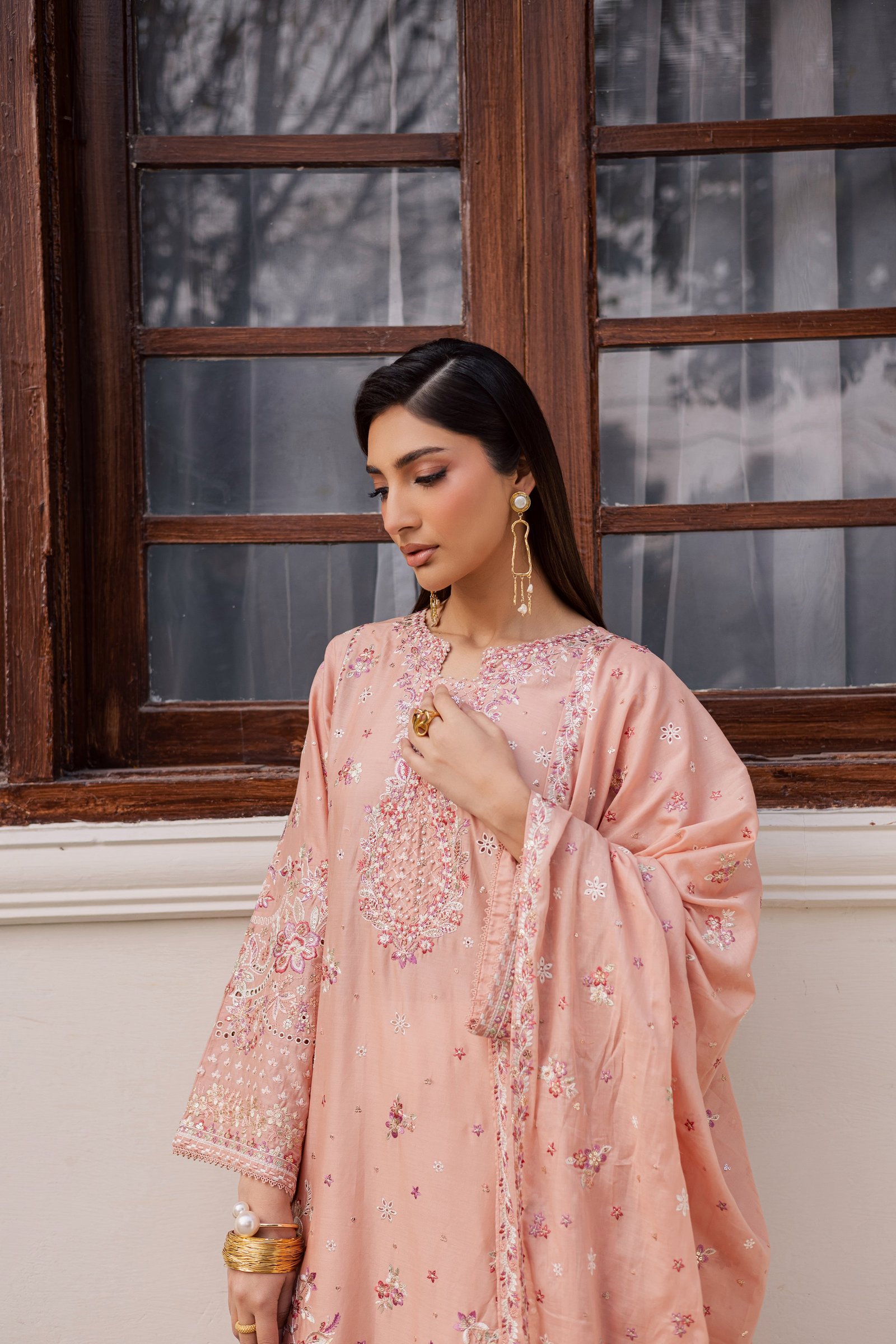 Peach Line 3Pc - Festive Embroidered Lawn BATIKEID2026  BATIK   XS / Peach / Pima Lawn-S / Peach / Pima Lawn-M / Peach / Pima Lawn-L / Peach / Pima Lawn-XL / Peach / Pima Lawn