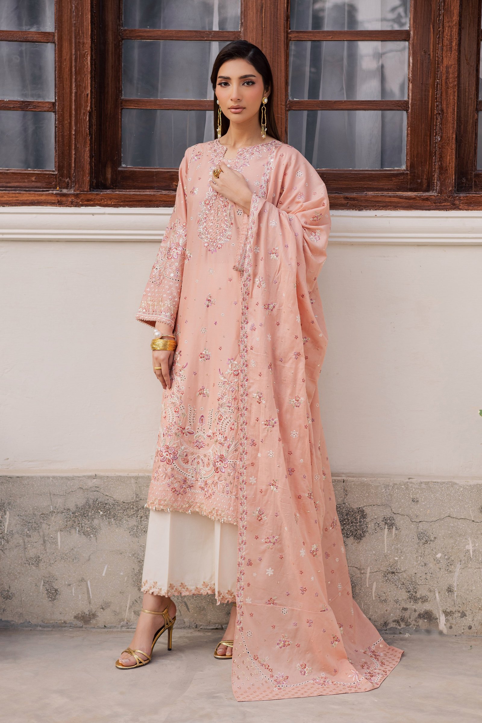  Peach Line 3Pc - Festive Embroidered Lawn BATIKEID2026  BATIK   XS / Peach / Pima Lawn-S / Peach / Pima Lawn-M / Peach / Pima Lawn-L / Peach / Pima Lawn-XL / Peach / Pima Lawn