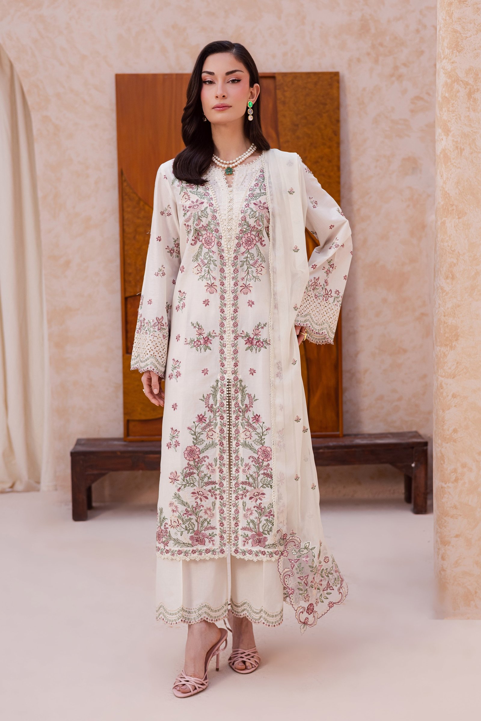 Pearl Dust 3Pc - Festive Embroidered Lawn BATIKEID2026 BATIK XS / Eggnoc White / Pima Lawn-S / Eggnoc White / Pima Lawn-M / Eggnoc White / Pima Lawn-L / Eggnoc White / Pima Lawn-XL / Eggnoc White / Pima Lawn