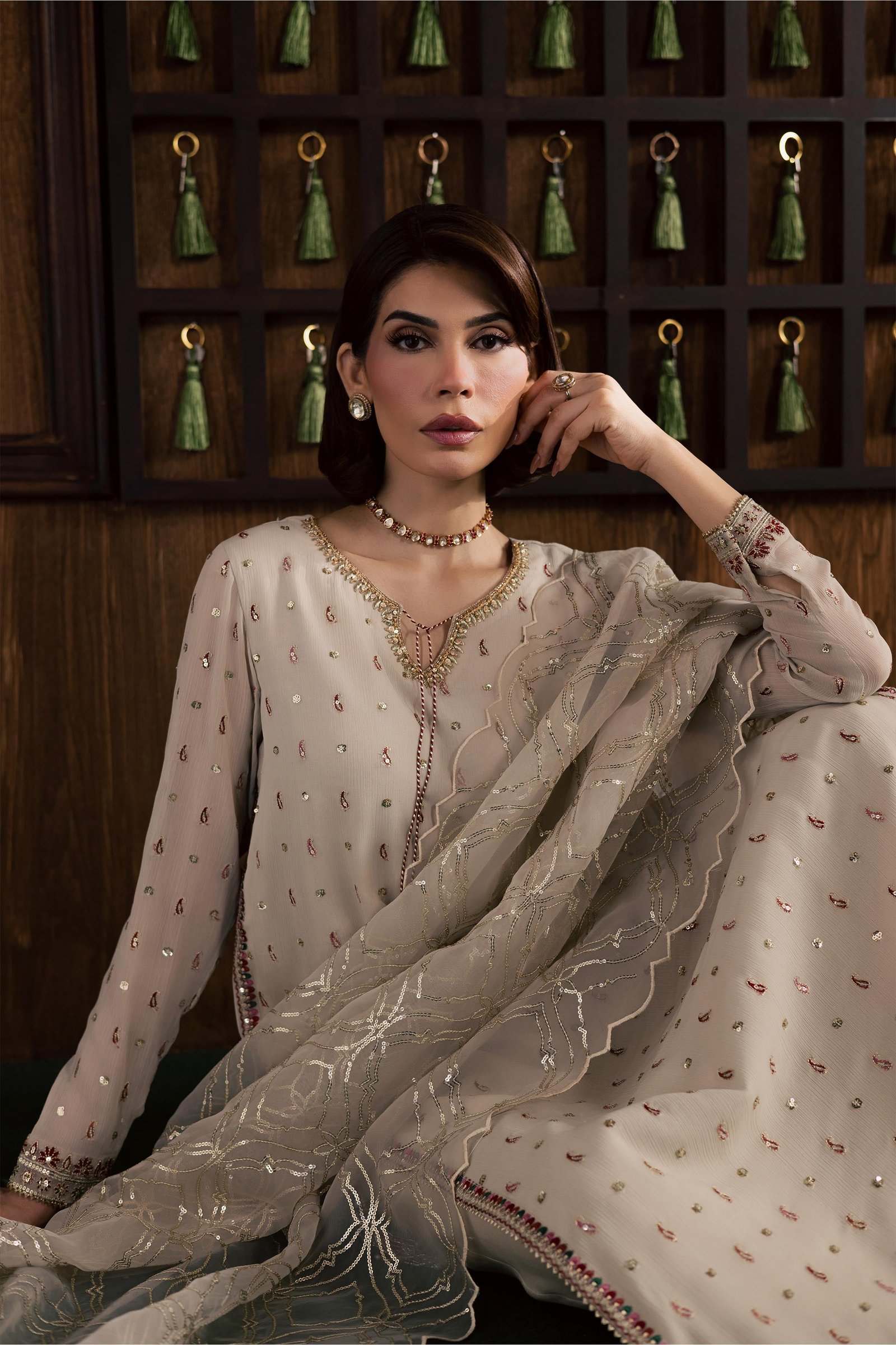  Pearl Emily 3Pc - Festive Luxury Formal BATIKSS26  BATIK   S / Ivory / Crinkle-M / Ivory / Crinkle-L / Ivory / Crinkle