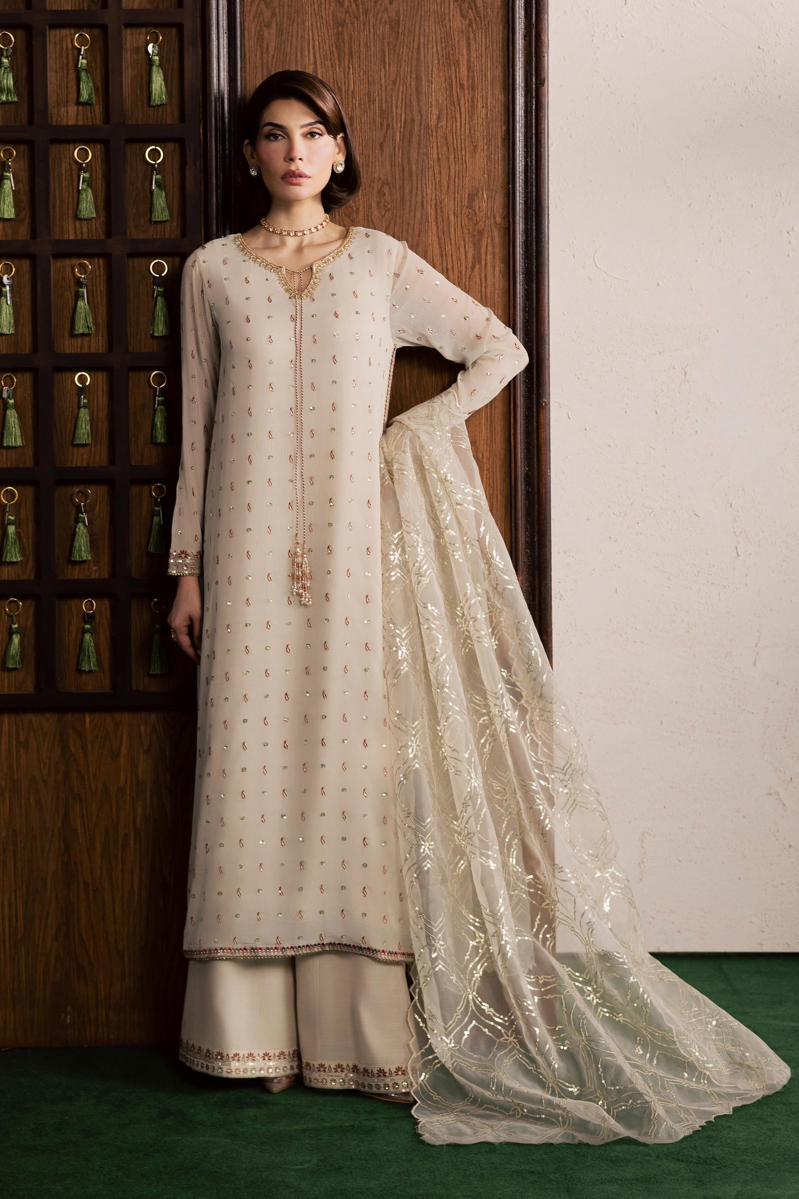  Pearl Emily 3Pc - Festive Luxury Formal BATIKSS26  BATIK   S / Ivory / Crinkle-M / Ivory / Crinkle-L / Ivory / Crinkle