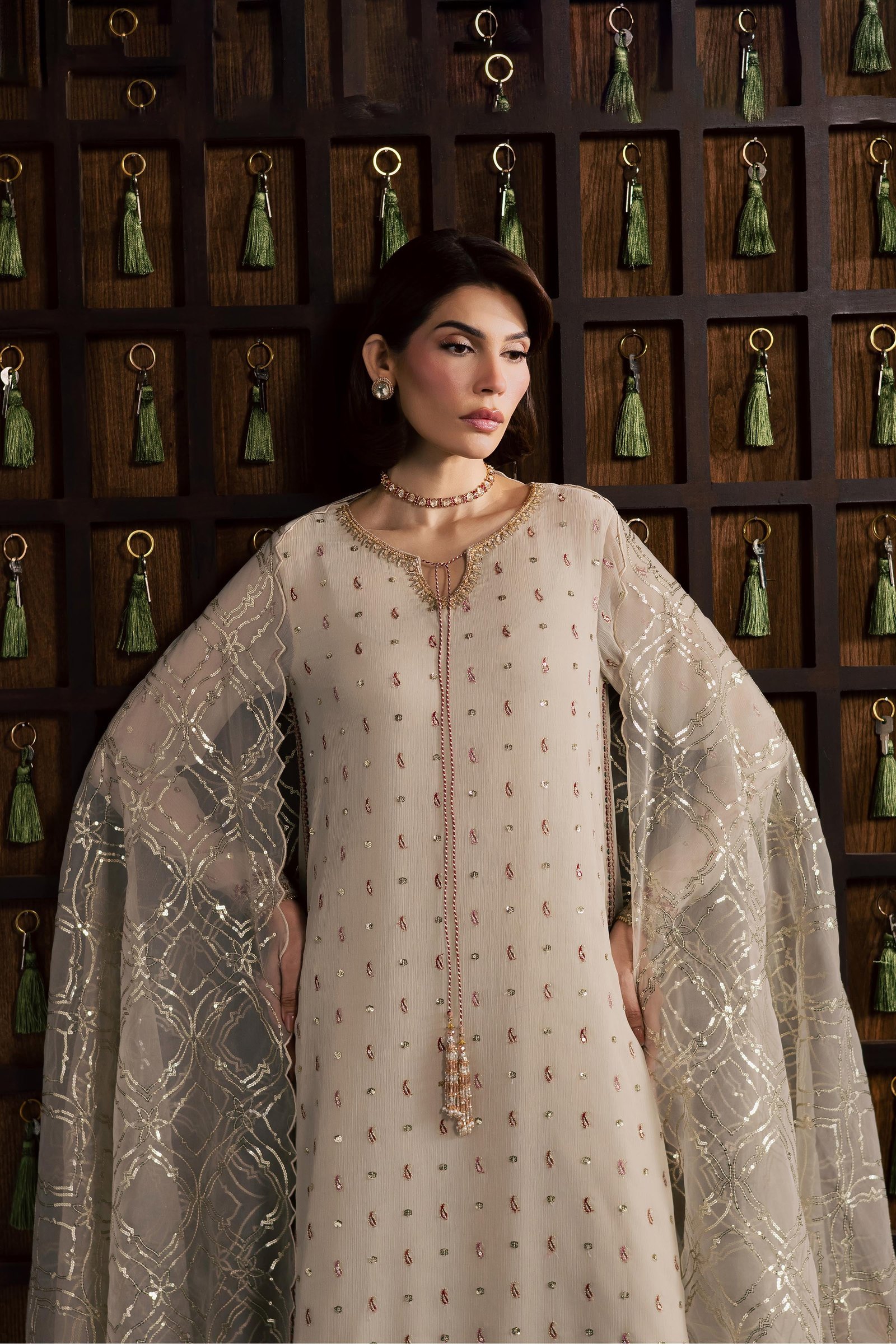  Pearl Emily 3Pc - Festive Luxury Formal BATIKSS26  BATIK   S / Ivory / Crinkle-M / Ivory / Crinkle-L / Ivory / Crinkle