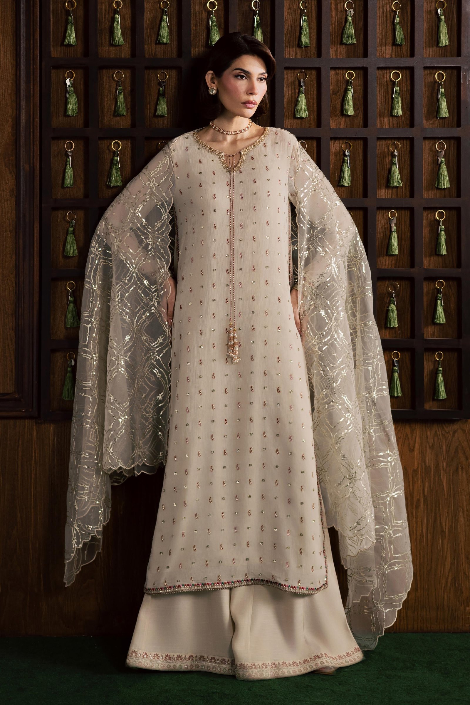 Pearl Emily 3Pc - Festive Luxury Formal BATIKSS26 BATIK S / Ivory / Crinkle-M / Ivory / Crinkle-L / Ivory / Crinkle