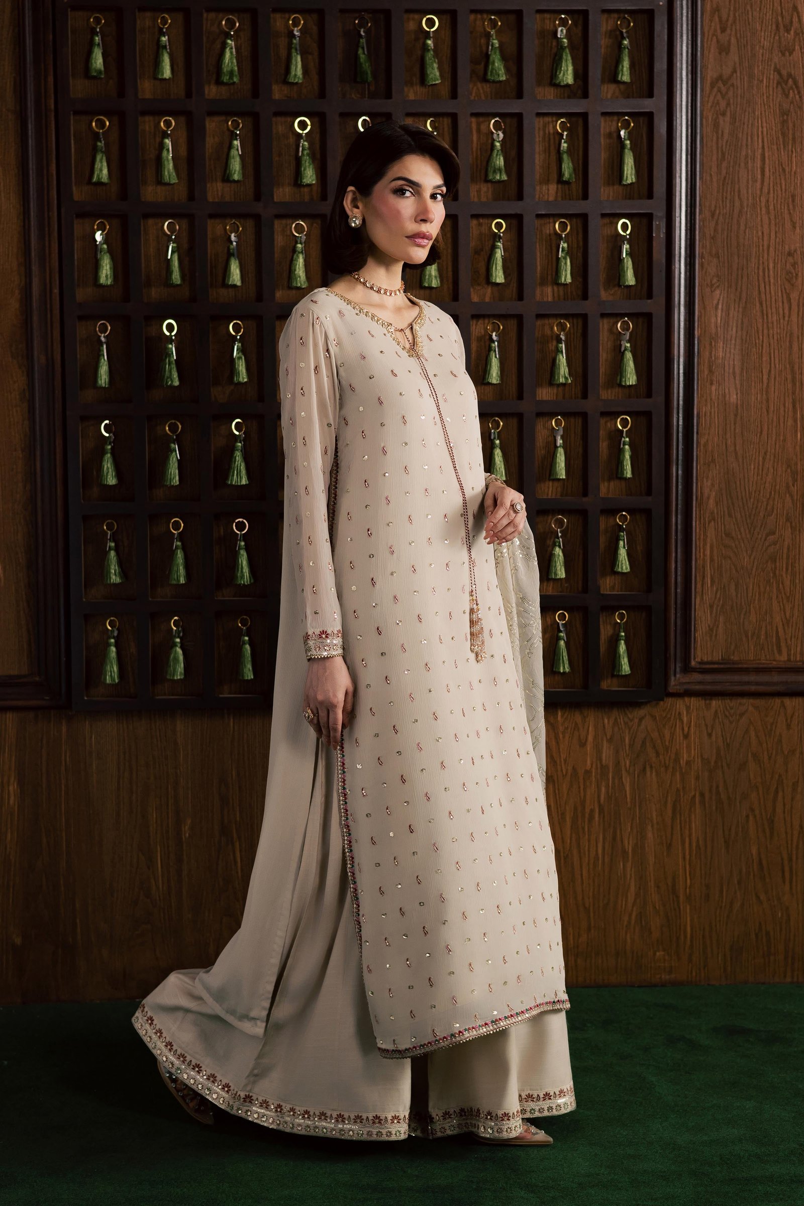  Pearl Emily 3Pc - Festive Luxury Formal BATIKSS26  BATIK   S / Ivory / Crinkle-M / Ivory / Crinkle-L / Ivory / Crinkle