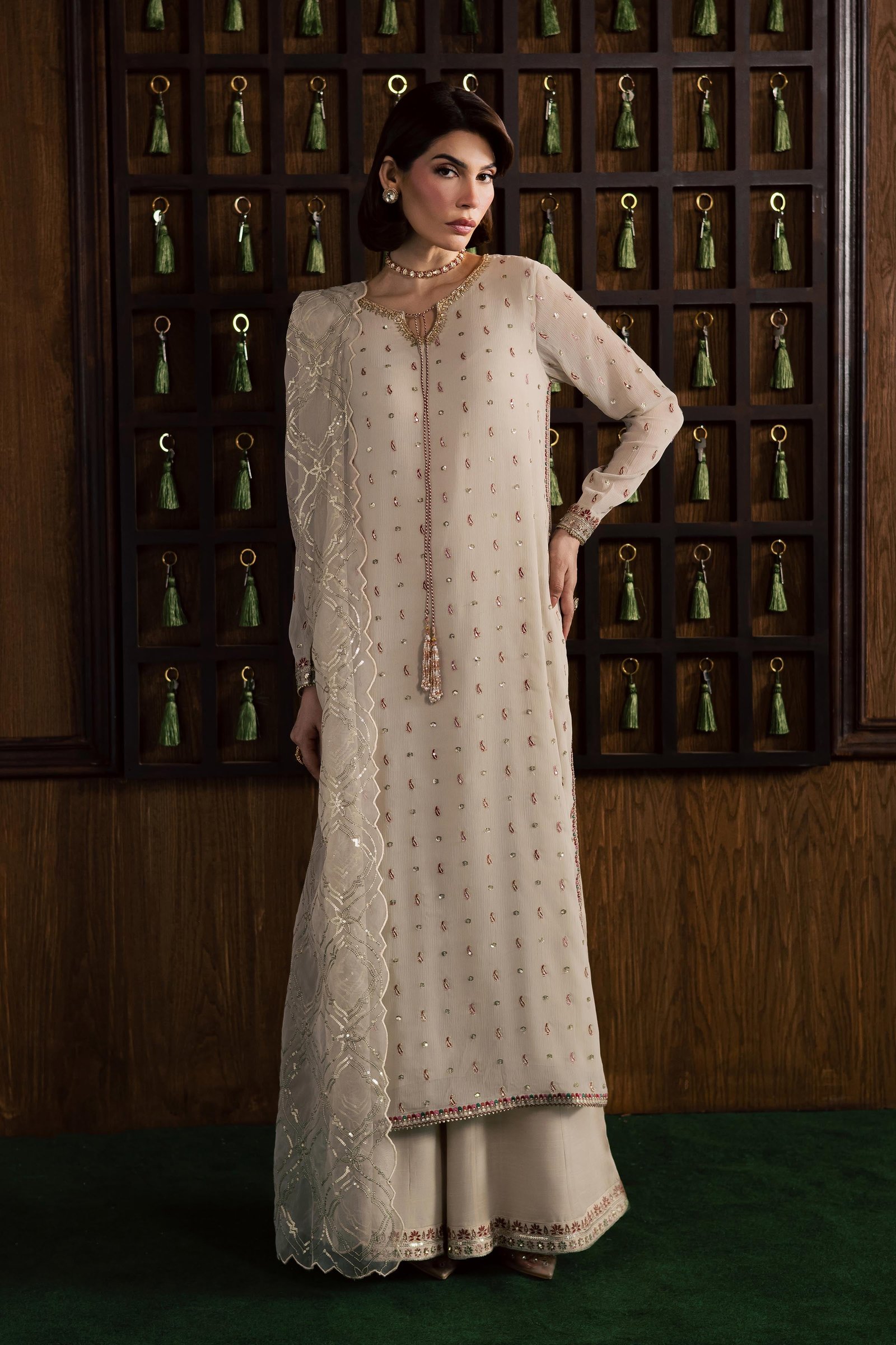  Pearl Emily 3Pc - Festive Luxury Formal BATIKSS26  BATIK   S / Ivory / Crinkle-M / Ivory / Crinkle-L / Ivory / Crinkle