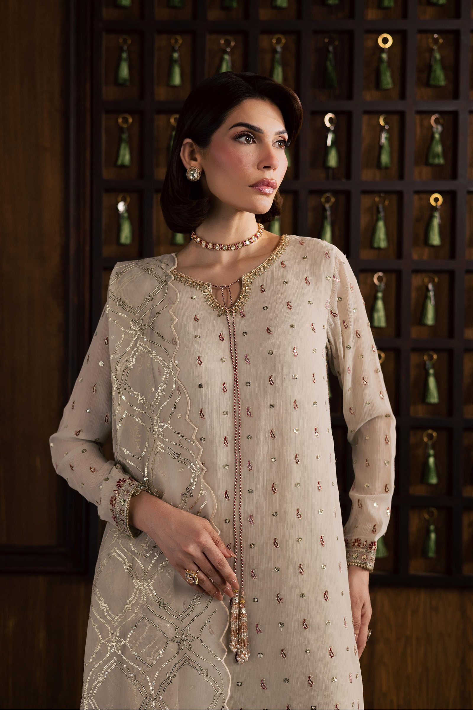  Pearl Emily 3Pc - Festive Luxury Formal BATIKSS26  BATIK   S / Ivory / Crinkle-M / Ivory / Crinkle-L / Ivory / Crinkle