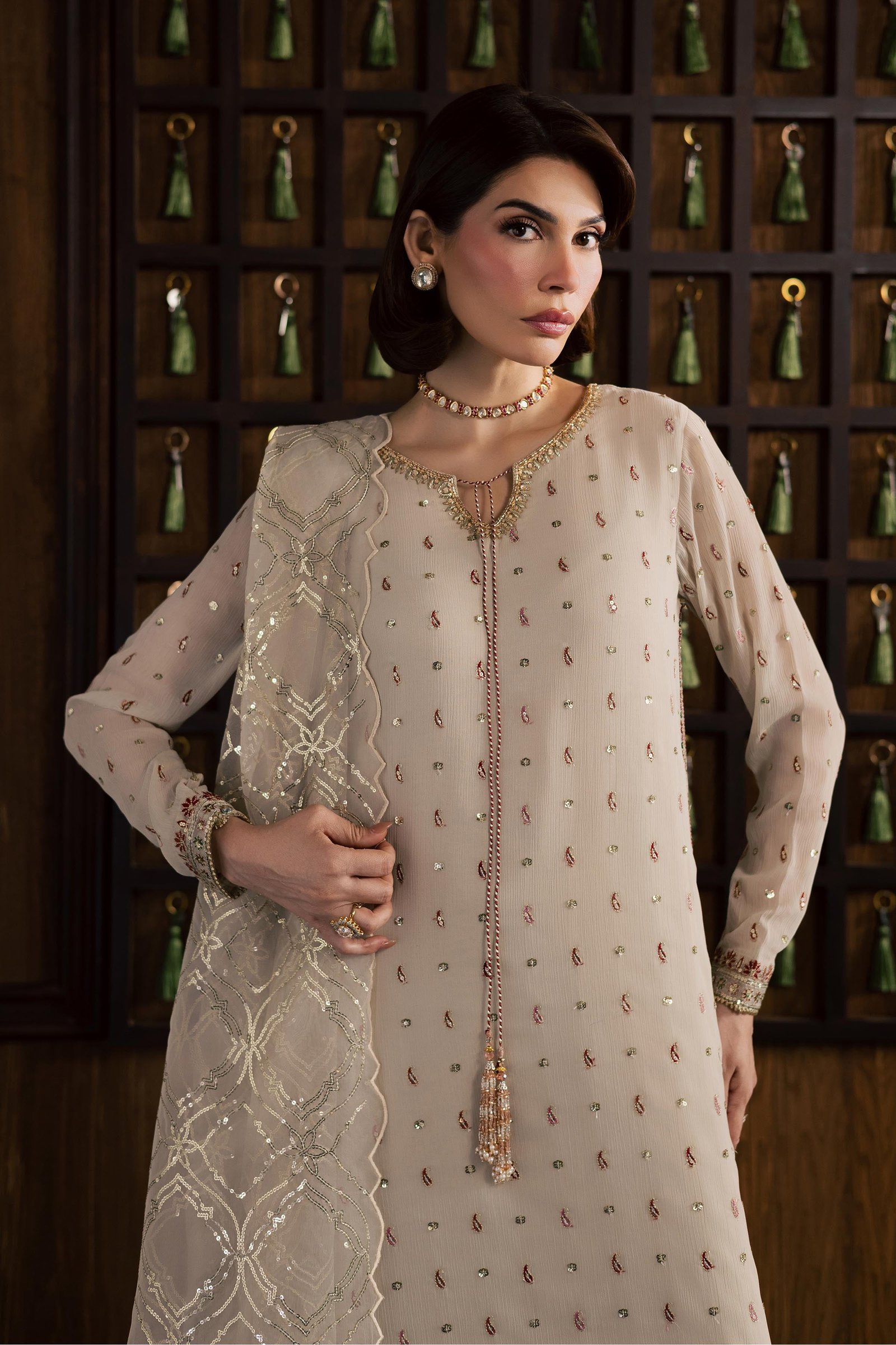  Pearl Emily 3Pc - Festive Luxury Formal BATIKSS26  BATIK   S / Ivory / Crinkle-M / Ivory / Crinkle-L / Ivory / Crinkle