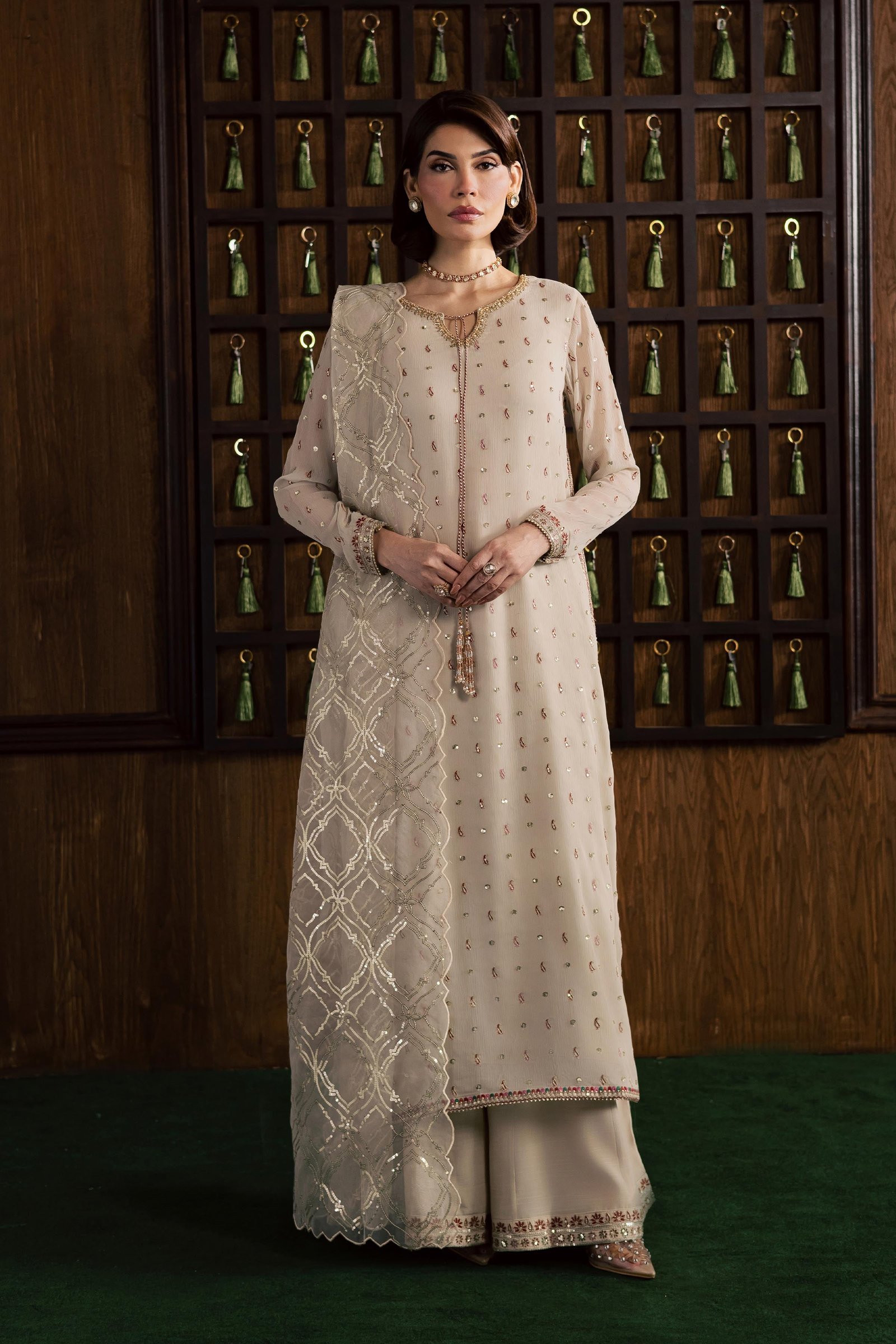  Pearl Emily 3Pc - Festive Luxury Formal BATIKSS26  BATIK   S / Ivory / Crinkle-M / Ivory / Crinkle-L / Ivory / Crinkle