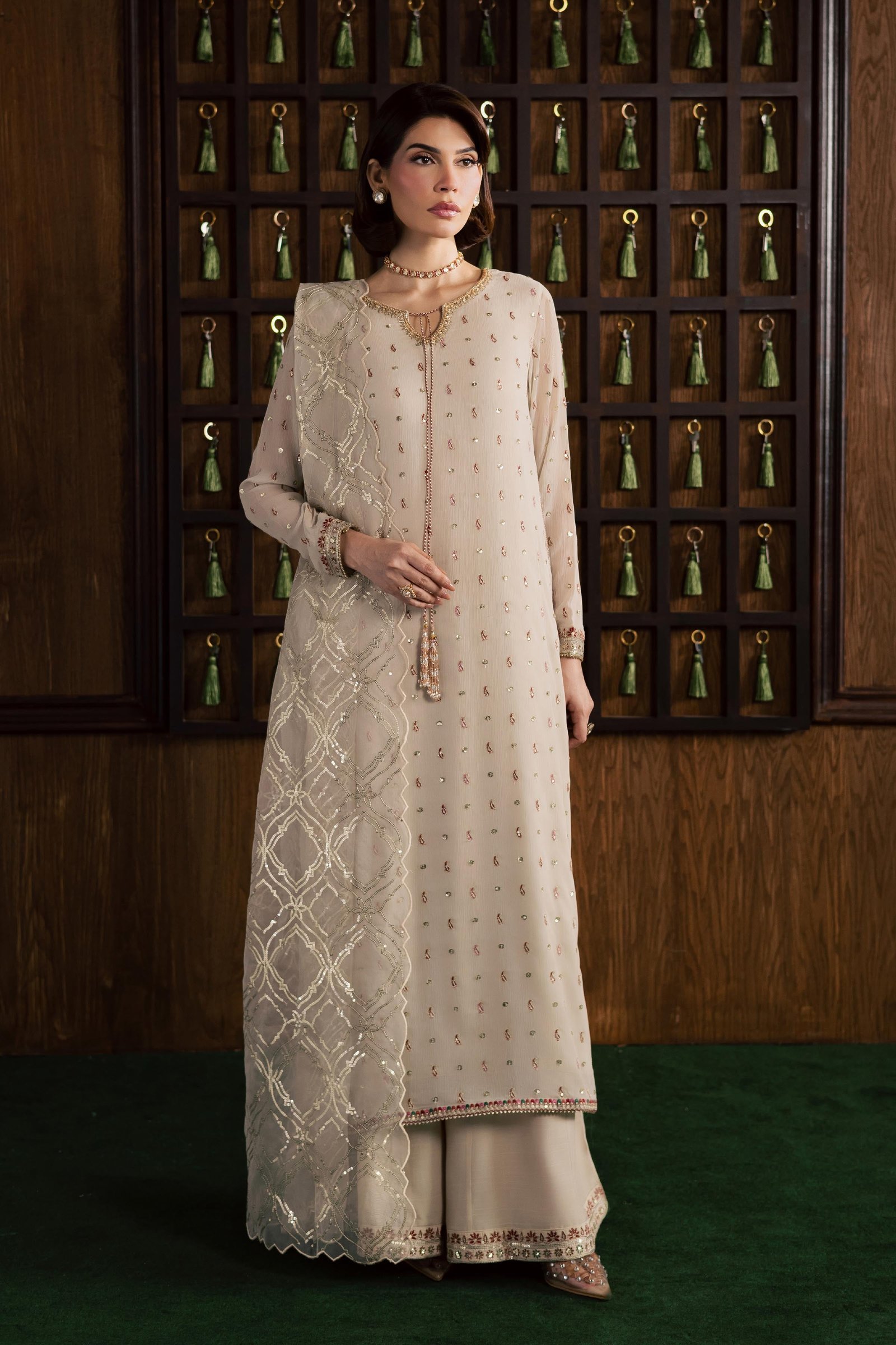  Pearl Emily 3Pc - Festive Luxury Formal BATIKSS26  BATIK   S / Ivory / Crinkle-M / Ivory / Crinkle-L / Ivory / Crinkle