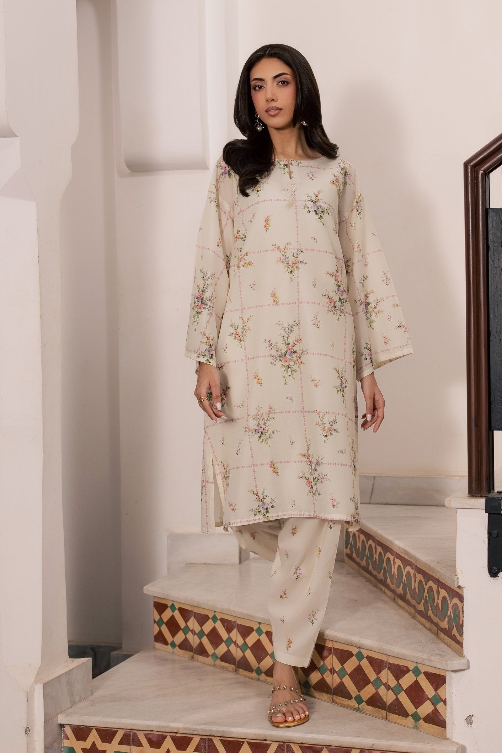  Pearl Peony 2Pc - Printed Lawn Dress BATIKSS26  BATIK   XS / Off White / Lawn-S / Off White / Lawn-M / Off White / Lawn-L / Off White / Lawn-XL / Off White / Lawn
