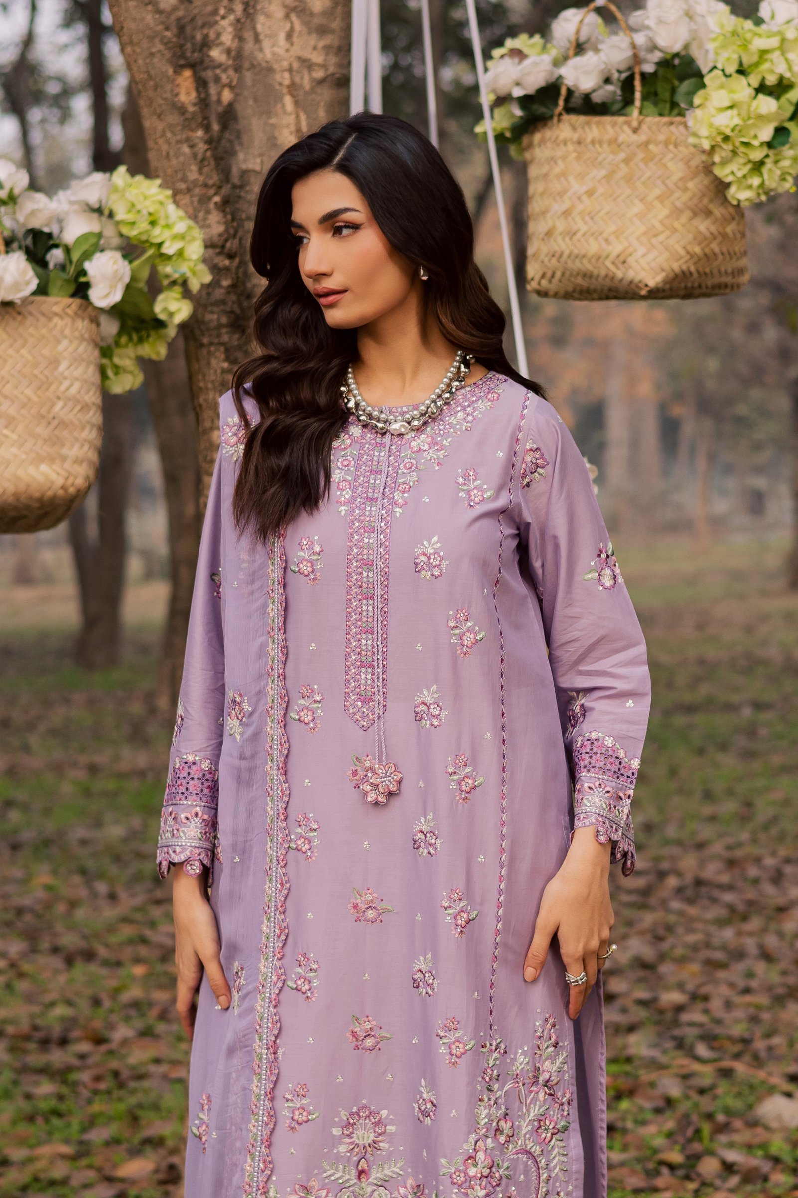 Periwinkle 3Pc - Festive Embroidered Lawn BATIKEID2026 BATIK XS / lilac / Pima Lawn-S / lilac / Pima Lawn-M / lilac / Pima Lawn-L / lilac / Pima Lawn-XL / lilac / Pima Lawn
