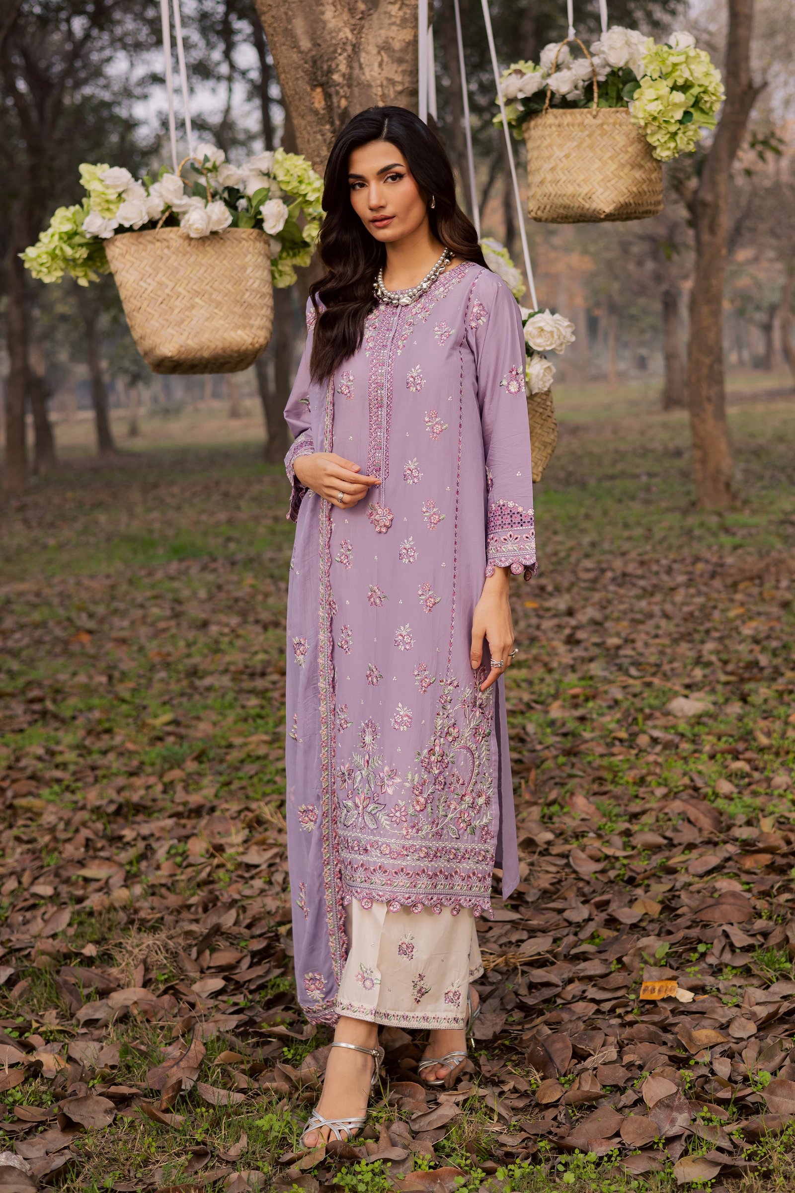 Periwinkle 3Pc - Festive Embroidered Lawn BATIKEID2026 BATIK XS / lilac / Pima Lawn-S / lilac / Pima Lawn-M / lilac / Pima Lawn-L / lilac / Pima Lawn-XL / lilac / Pima Lawn