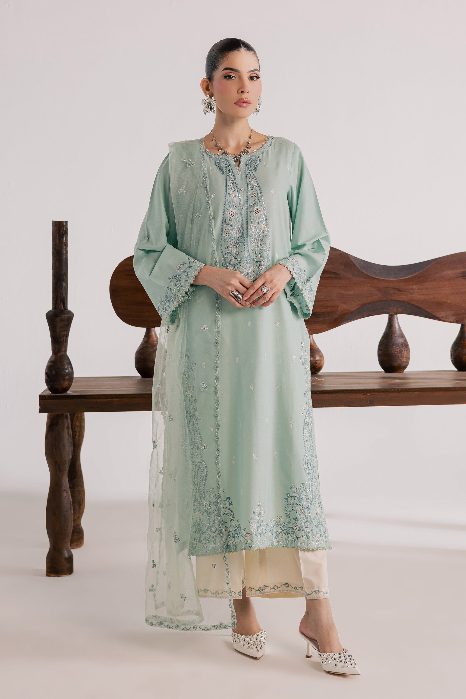 Perth 3Pc - Luxury Embroidered Lawn BATIKSS26 BATIK XS / Pearly Blue / Pima Lawn-S / Pearly Blue / Pima Lawn-M / Pearly Blue / Pima Lawn-L / Pearly Blue / Pima Lawn-XL / Pearly Blue / Pima Lawn