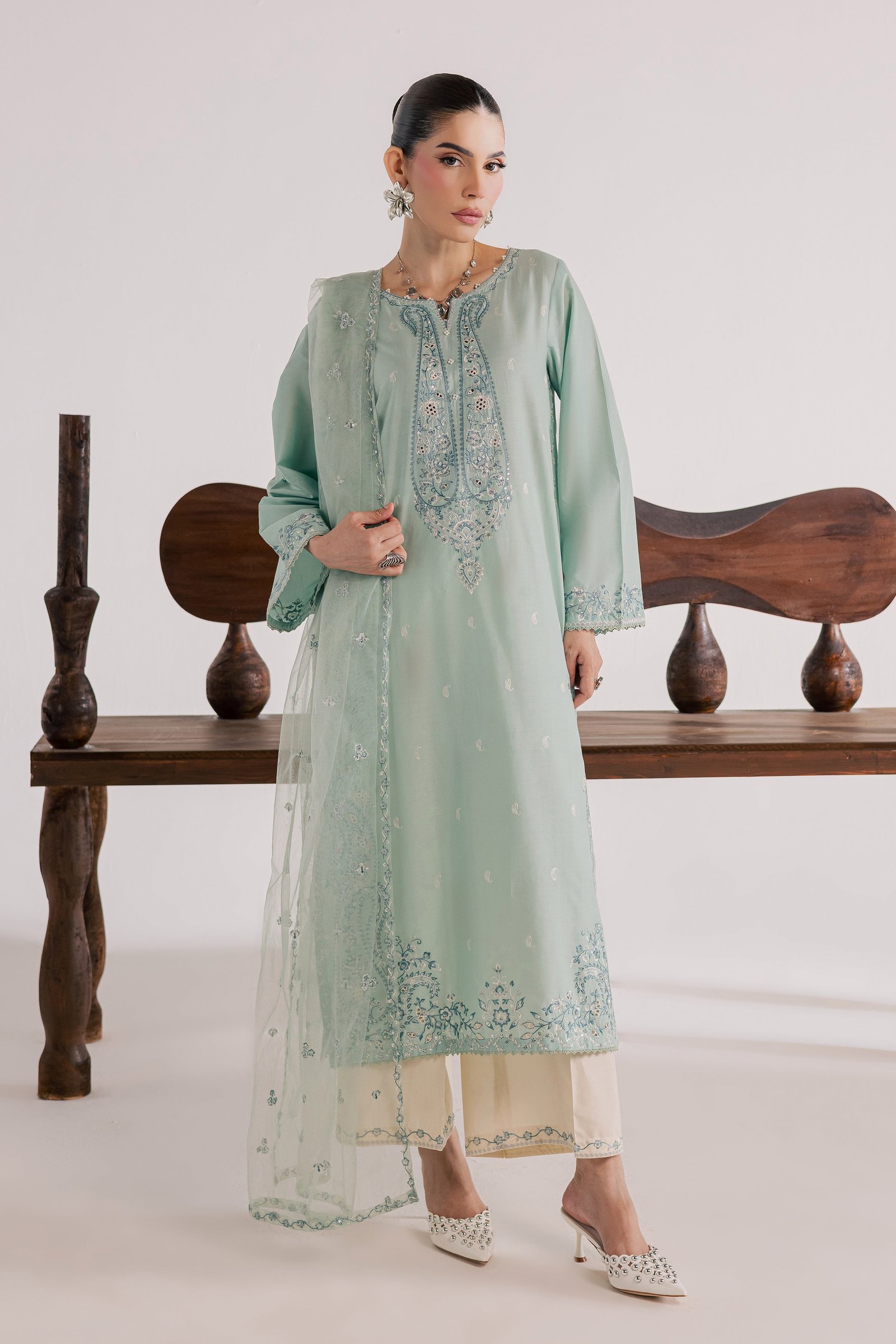 Perth 3Pc - Luxury Embroidered Lawn BATIKSS26 BATIK XS / Pearly Blue / Pima Lawn-S / Pearly Blue / Pima Lawn-M / Pearly Blue / Pima Lawn-L / Pearly Blue / Pima Lawn-XL / Pearly Blue / Pima Lawn