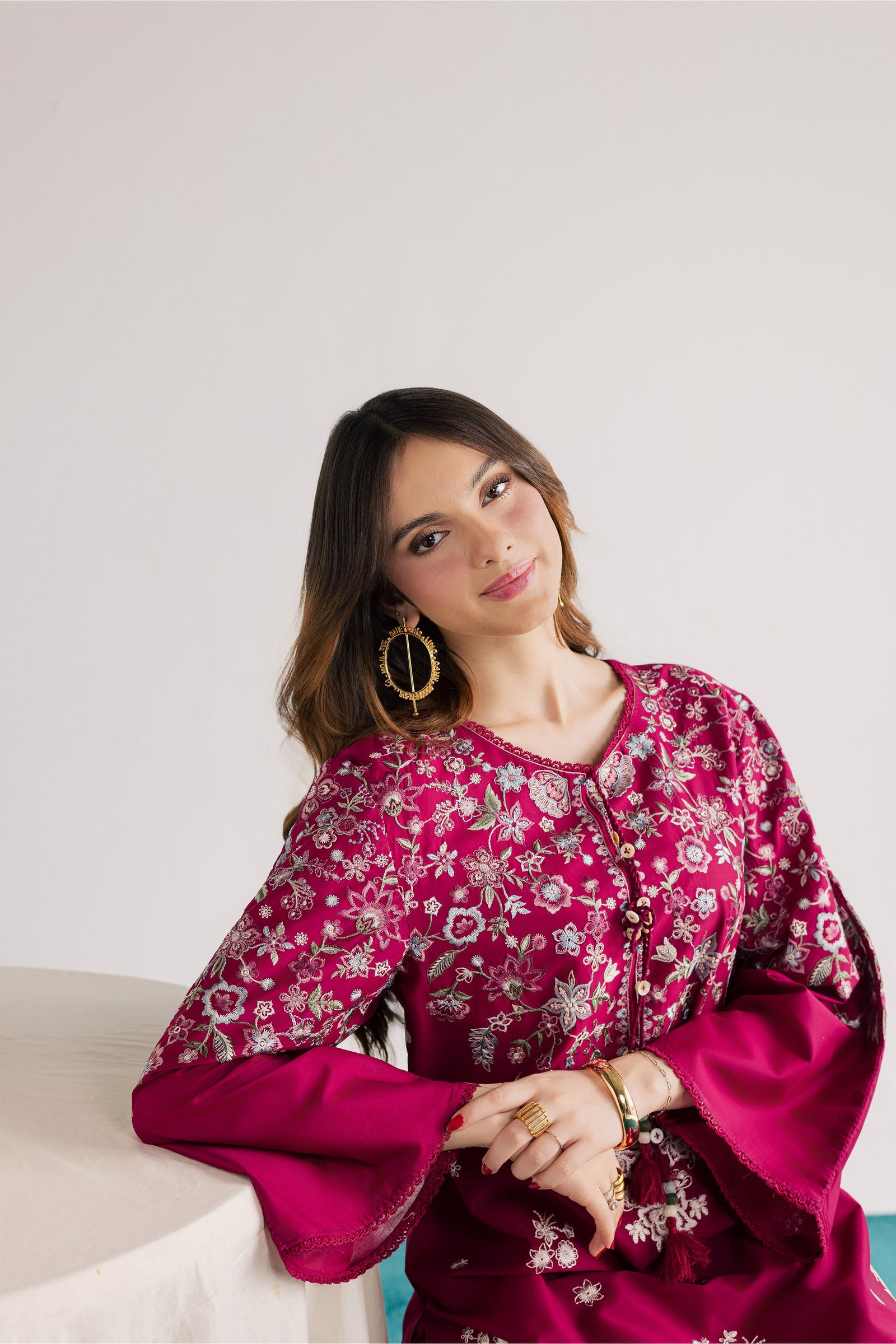  Pink Flora 2Pc - Embroidered Lawn Dress EverydayEdit26  BATIK   XS / Bright Pink / Pima Lawn-S / Bright Pink / Pima Lawn-M / Bright Pink / Pima Lawn-L / Bright Pink / Pima Lawn-XL / Bright Pink / Pima Lawn