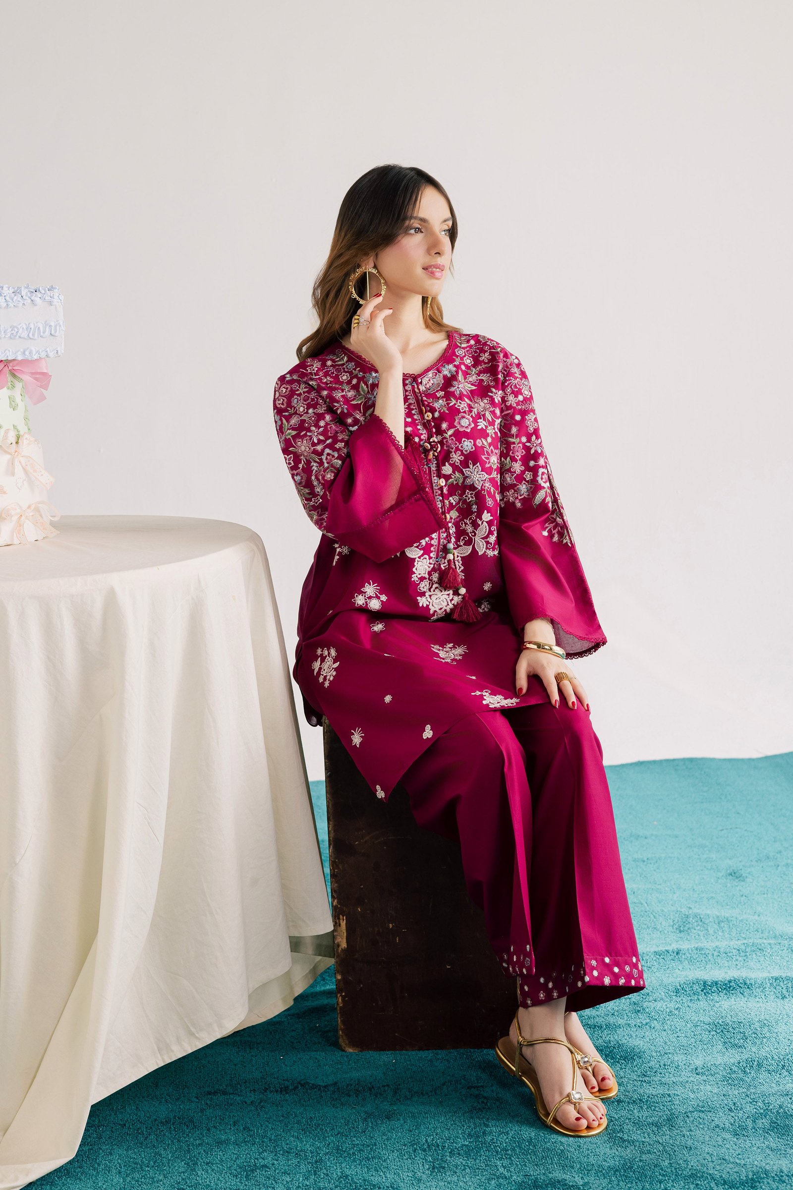 Pink Flora 2Pc - Embroidered Lawn Dress EverydayEdit26  BATIK   XS / Bright Pink / Pima Lawn-S / Bright Pink / Pima Lawn-M / Bright Pink / Pima Lawn-L / Bright Pink / Pima Lawn-XL / Bright Pink / Pima Lawn