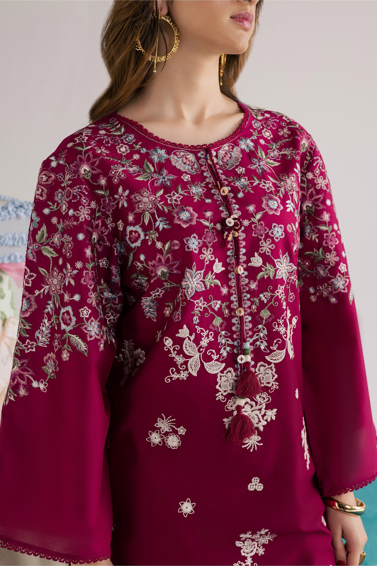  Pink Flora 2Pc - Embroidered Lawn Dress EverydayEdit26  BATIK   XS / Bright Pink / Pima Lawn-S / Bright Pink / Pima Lawn-M / Bright Pink / Pima Lawn-L / Bright Pink / Pima Lawn-XL / Bright Pink / Pima Lawn